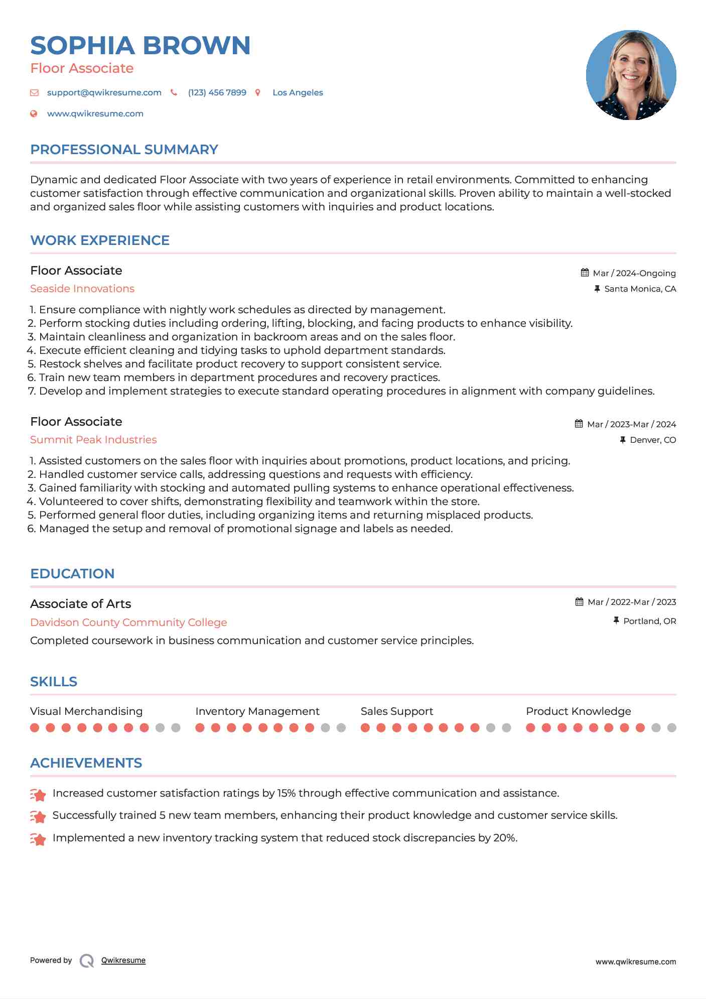 Floor Associate Resume Format