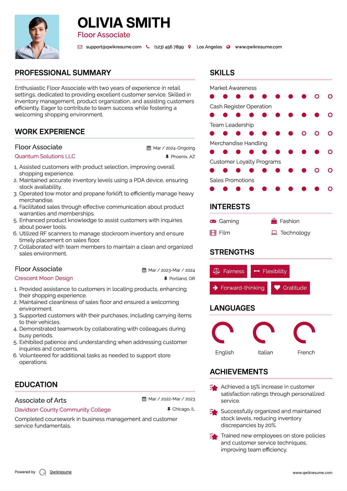Floor Associate Resume Model