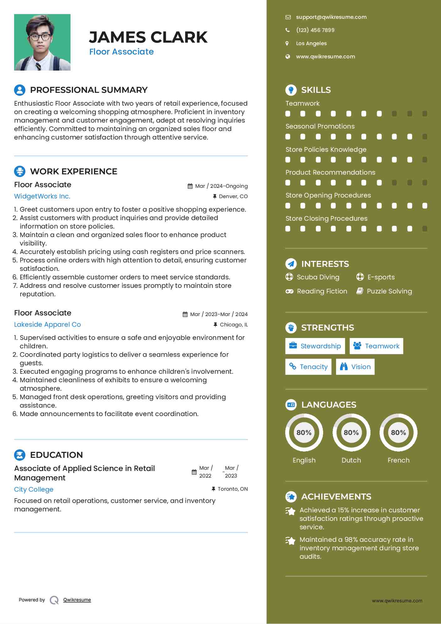 Floor Associate Resume Sample