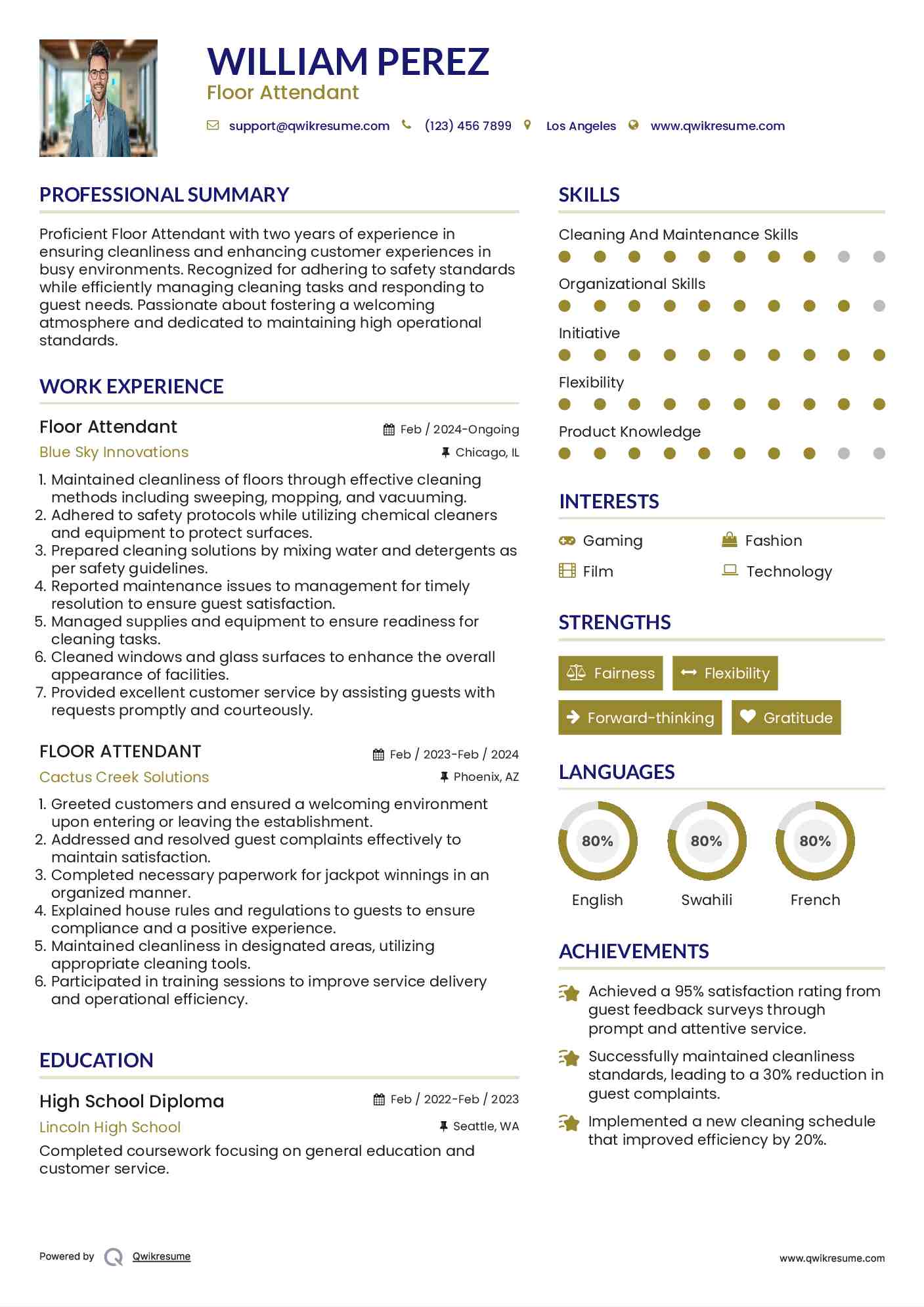 Floor Attendant Resume Format
