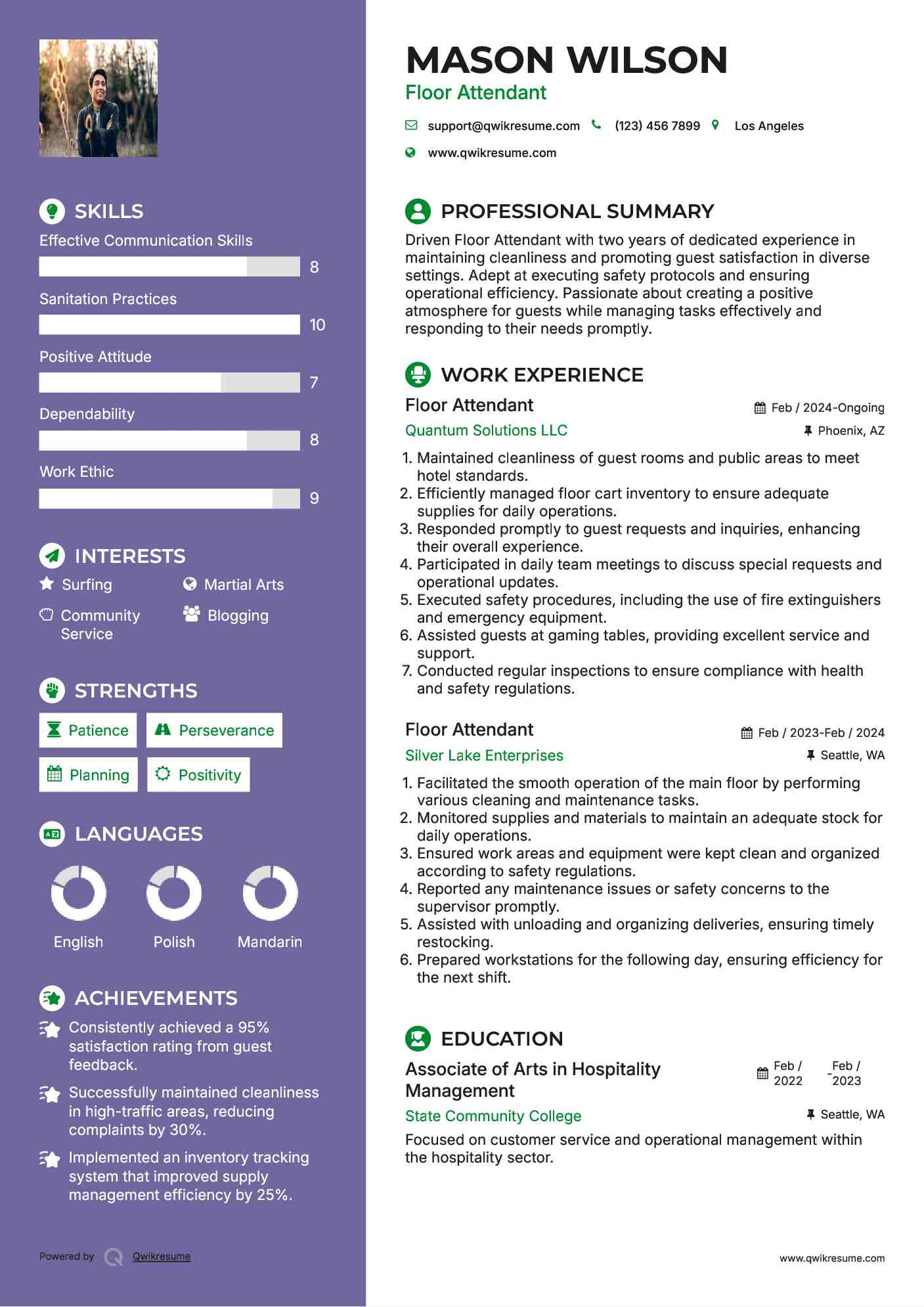 Floor Attendant Resume Format