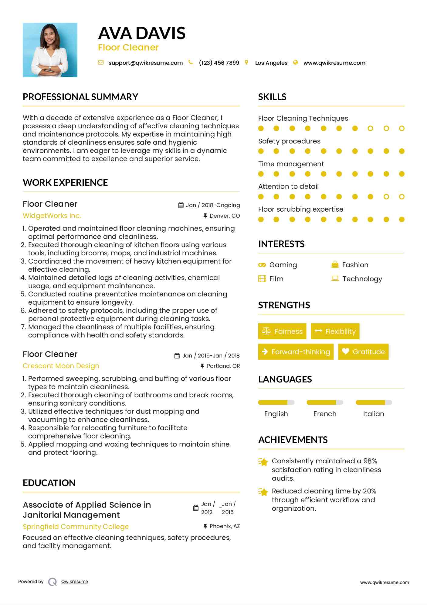 Floor Cleaner Resume Example