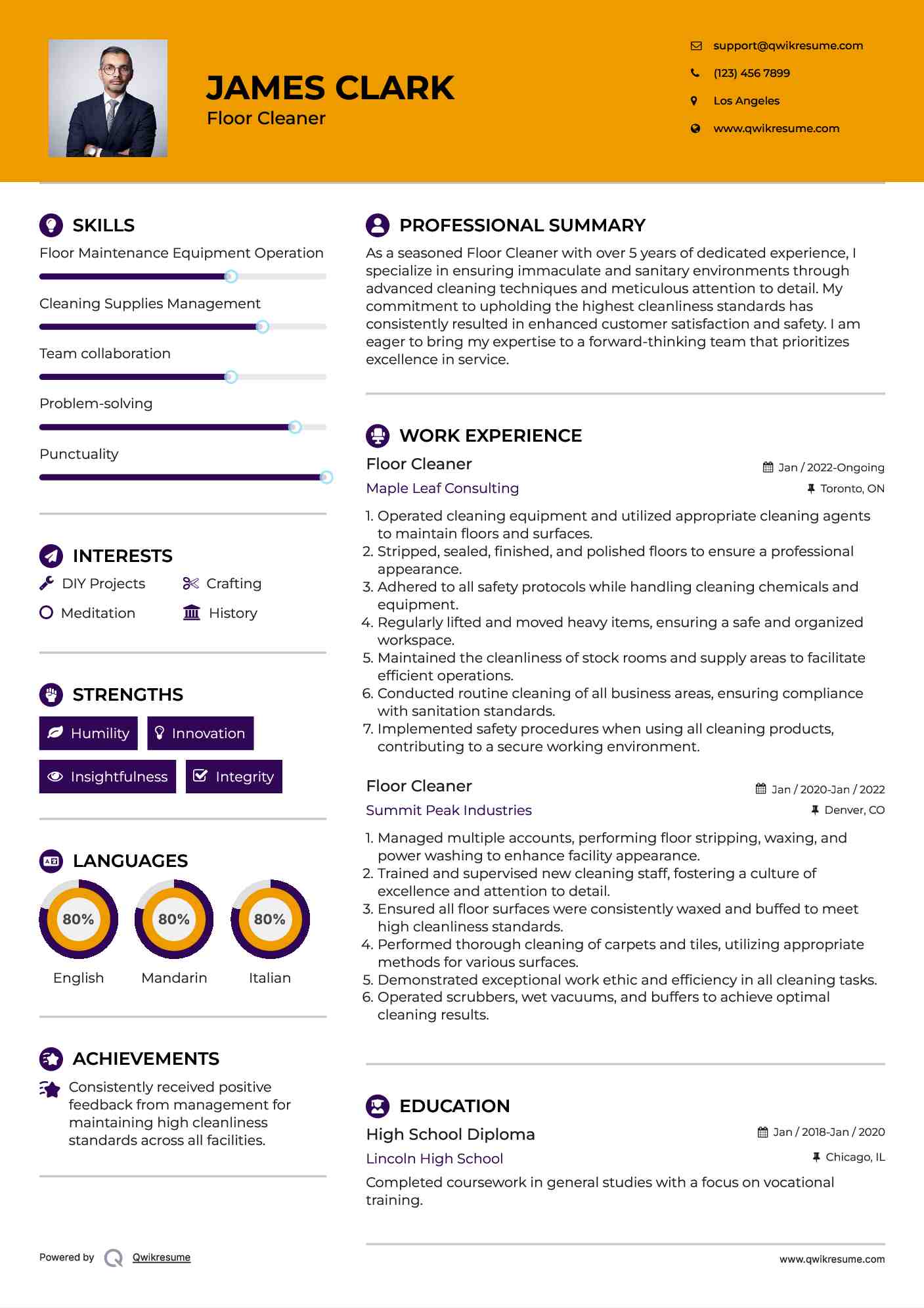Floor Cleaner Resume Template