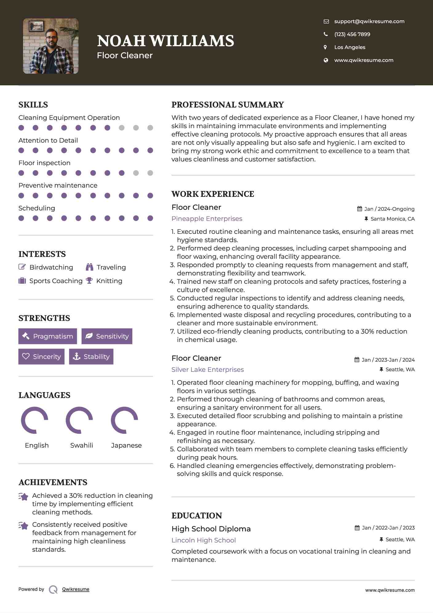 Floor Cleaner Resume Format