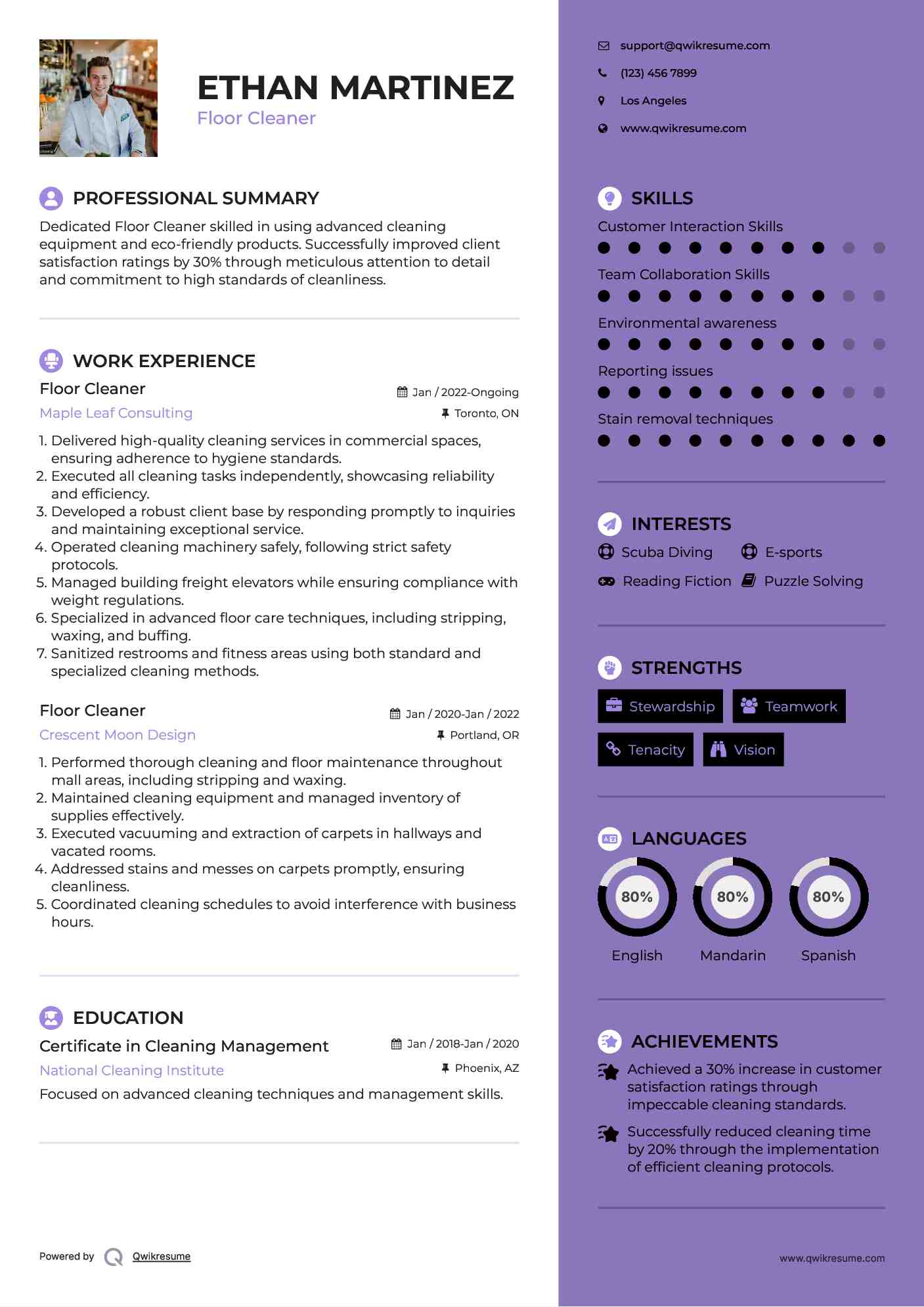 Floor Cleaner Resume Format