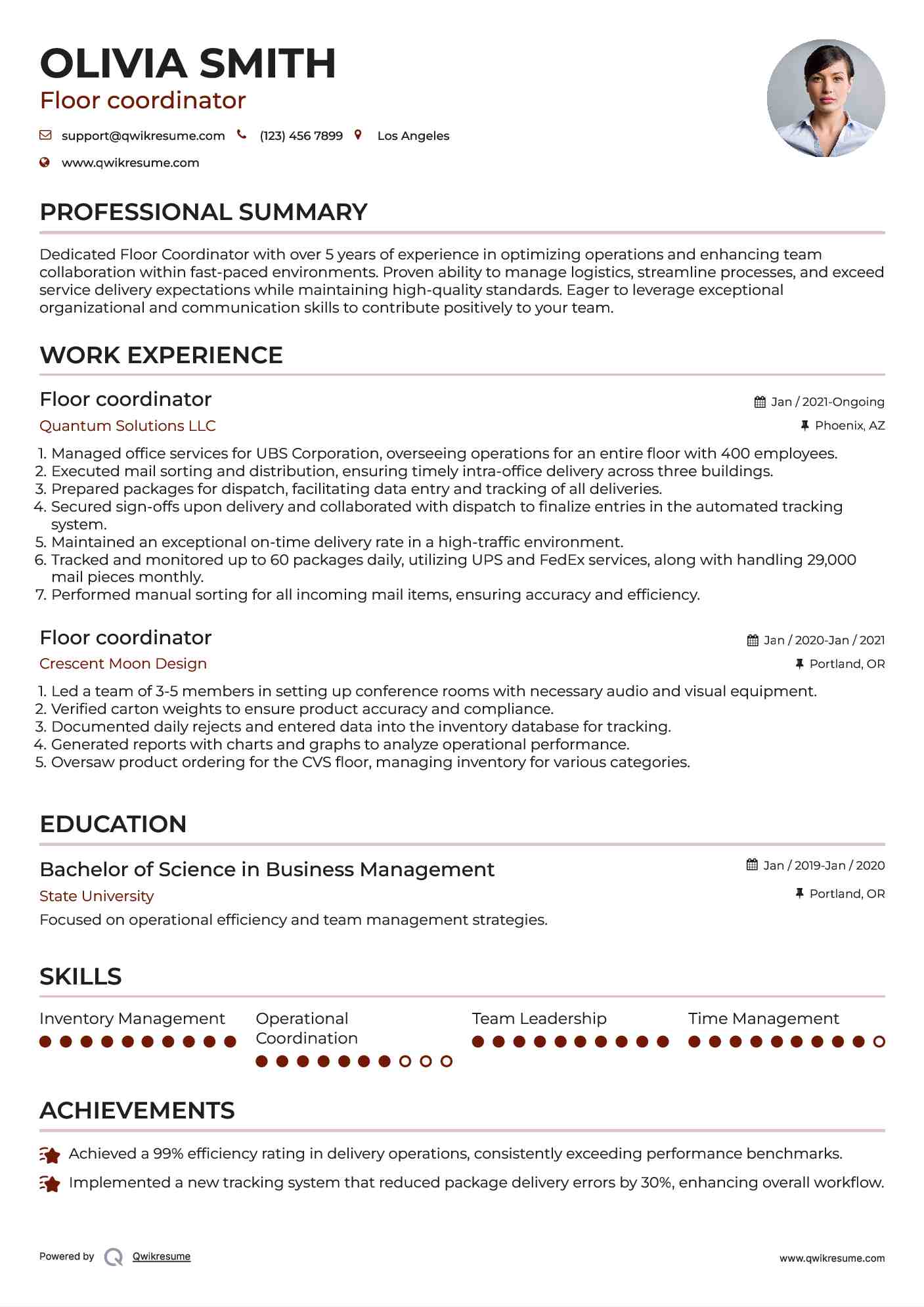 Floor coordinator Resume Format