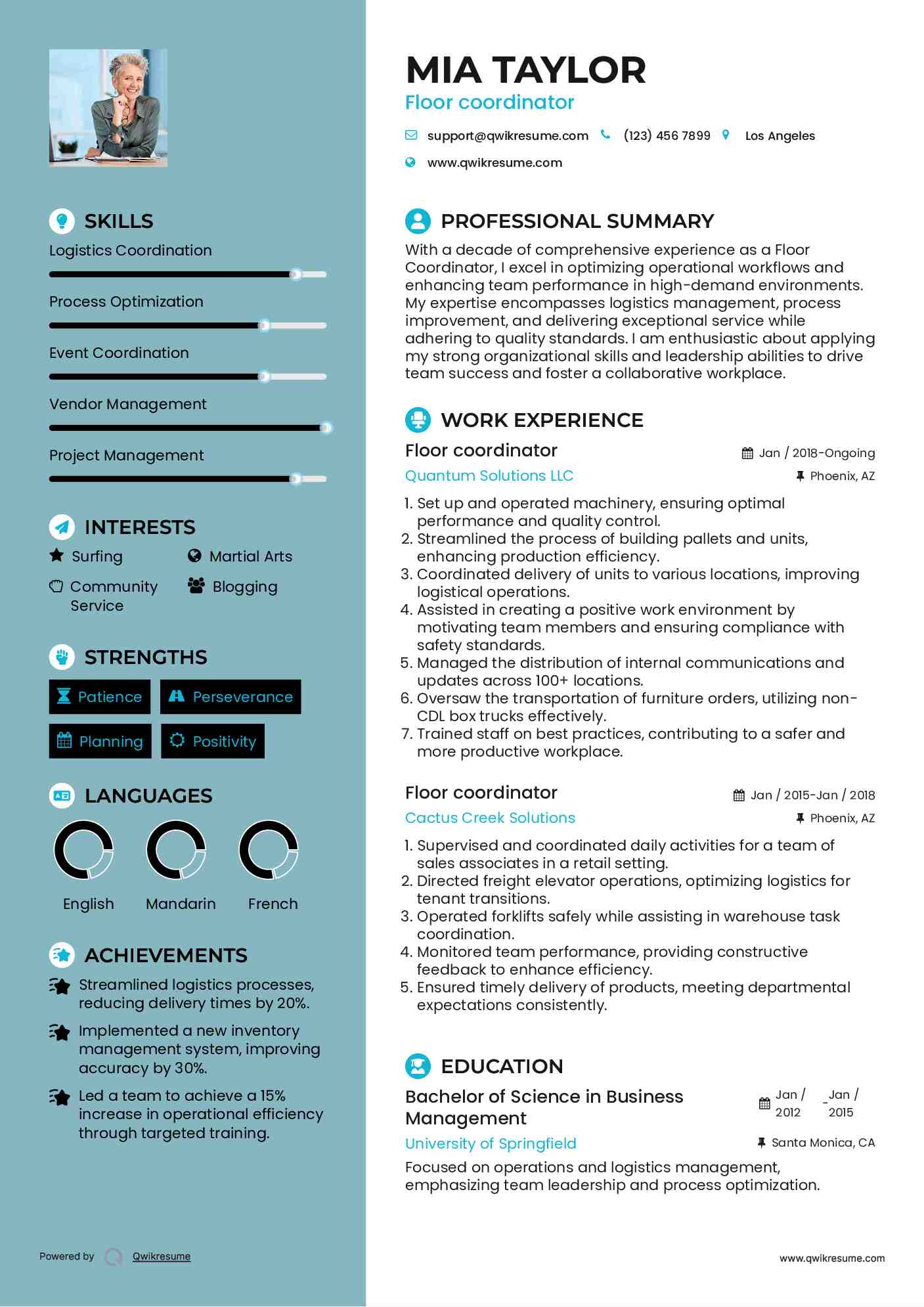 Floor coordinator Resume Format