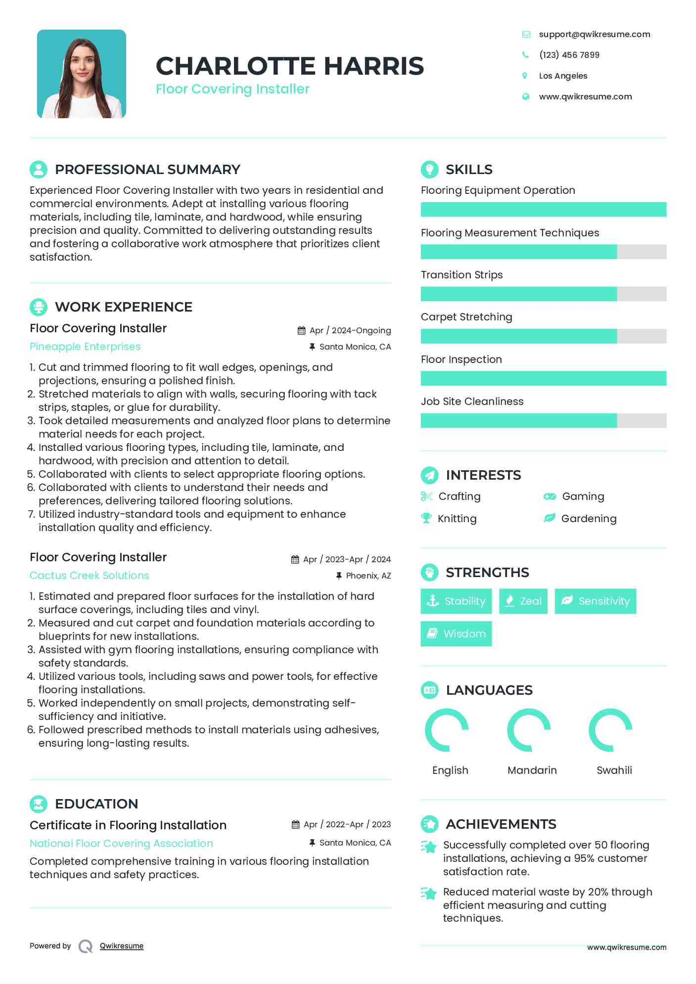 Floor Covering Installer Resume Format