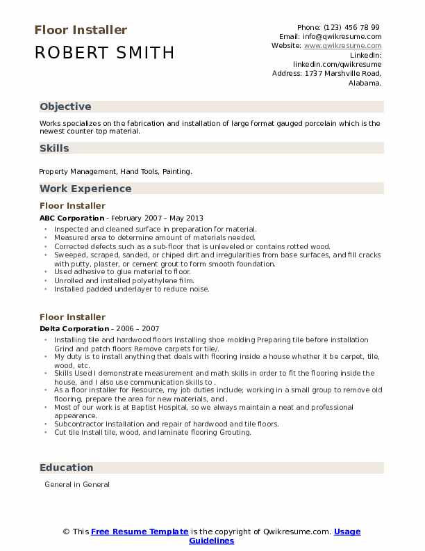 Floor Installer Resume Samples QwikResume
