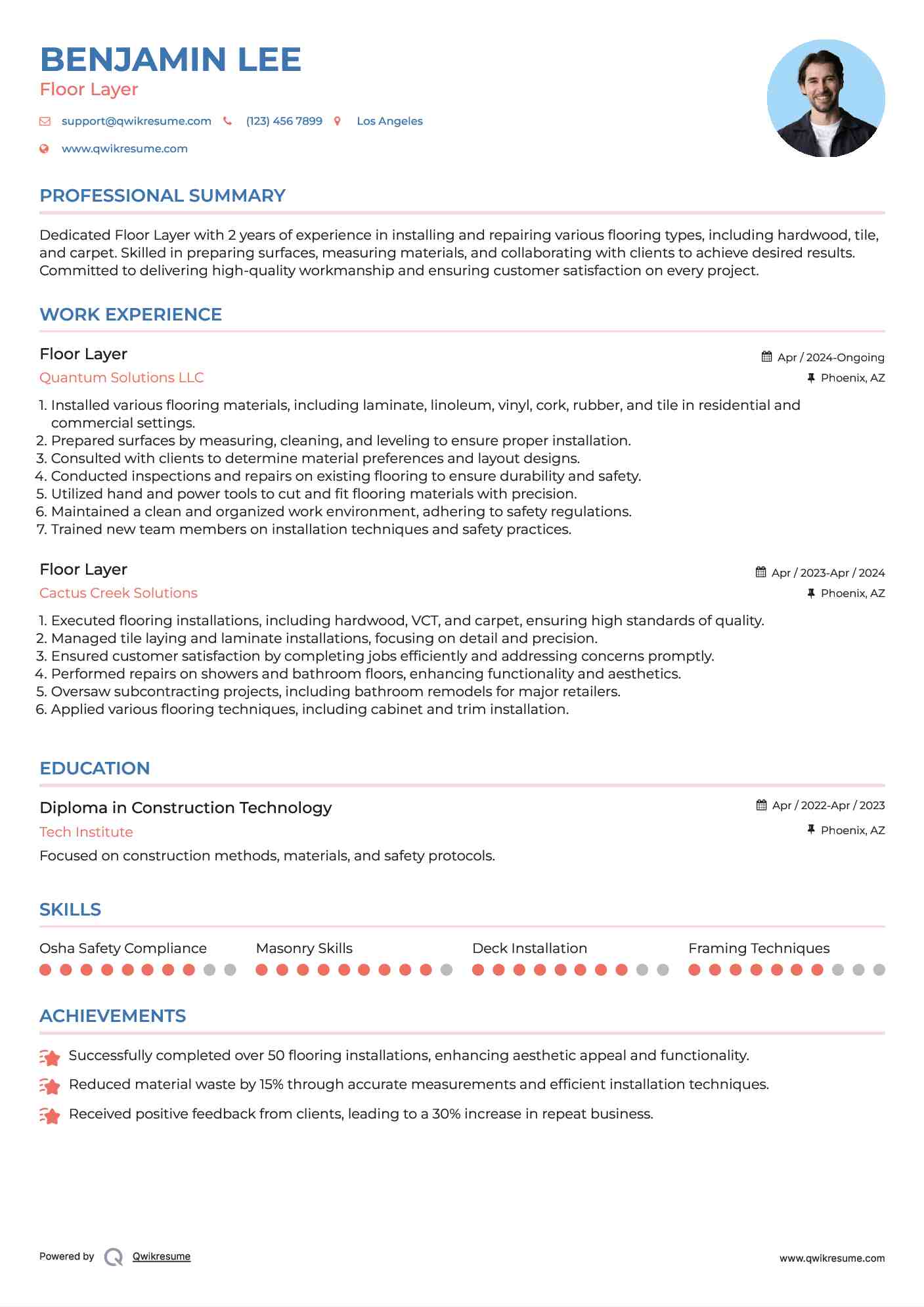 Floor Layer Resume Example