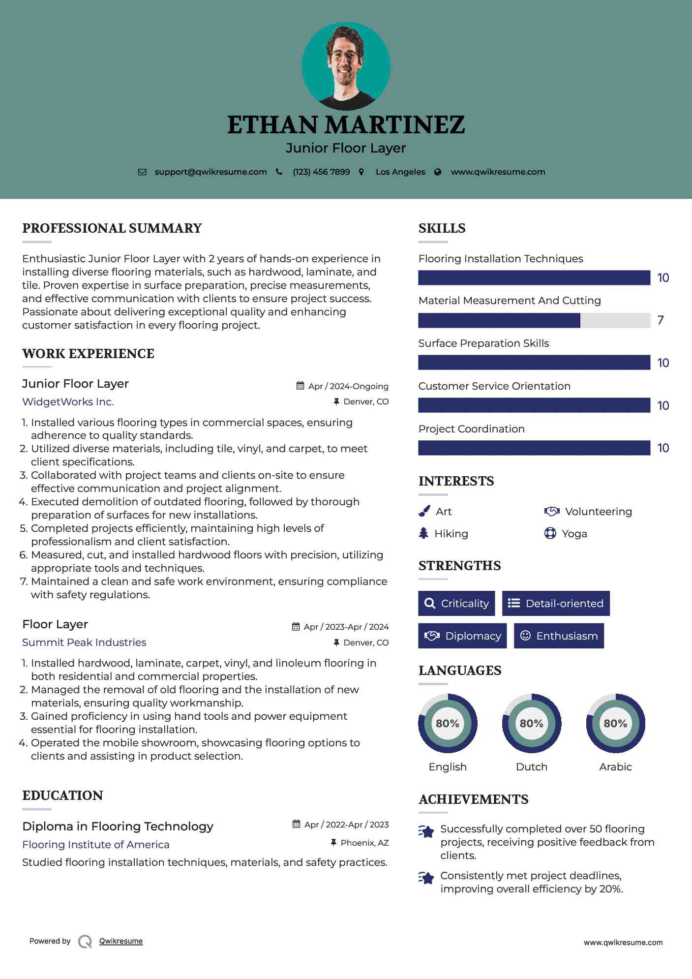 Junior Floor Layer Resume Format