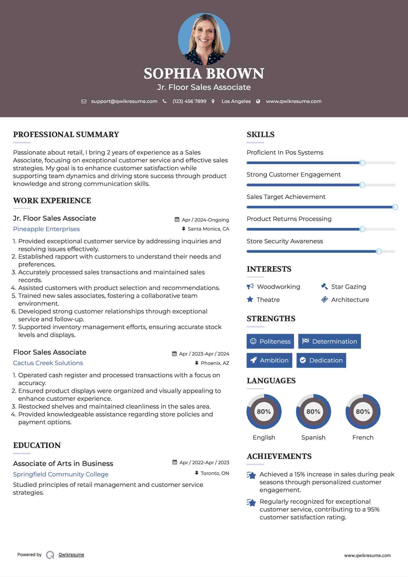 Jr. Floor Sales Associate Resume Format