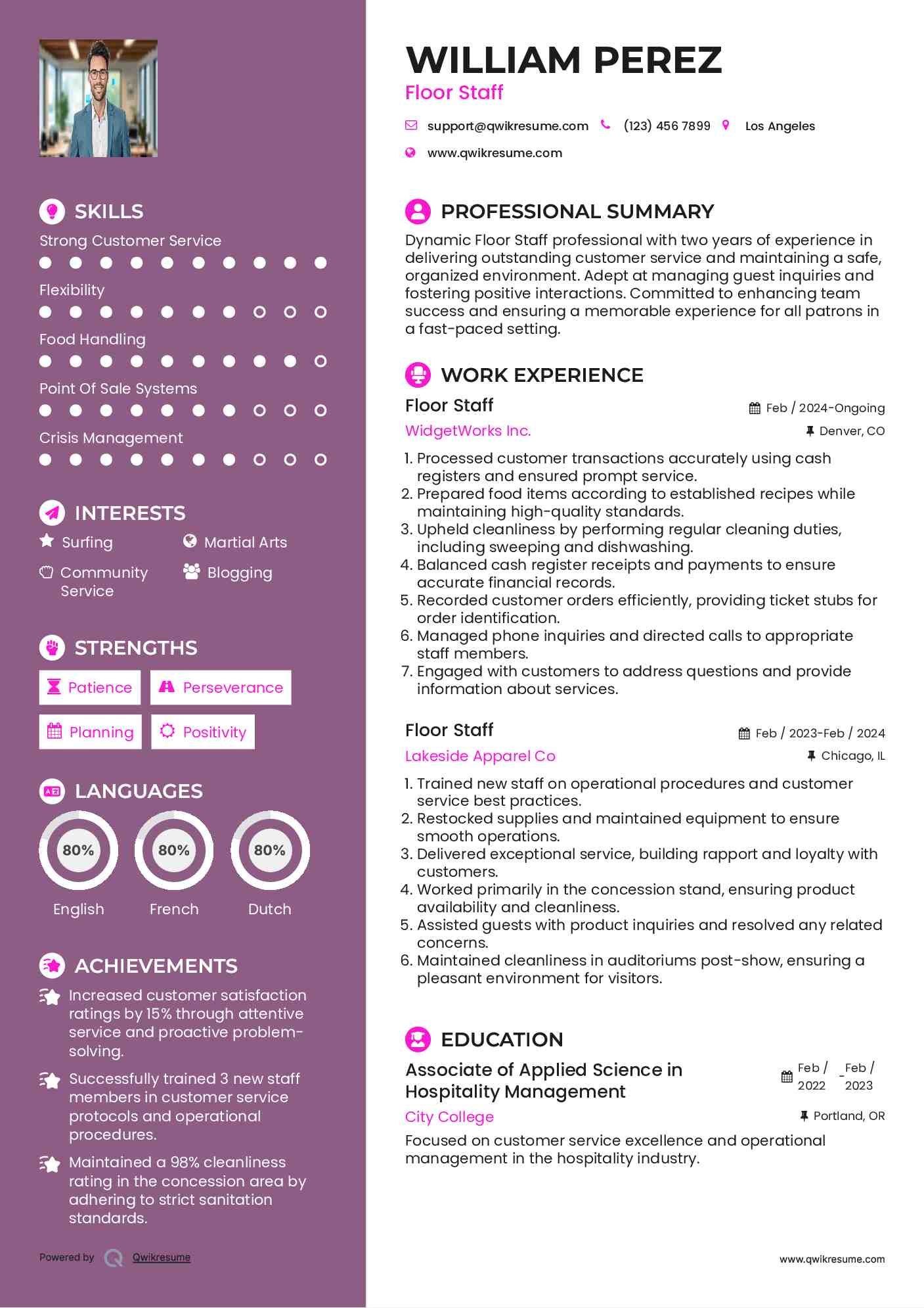 Floor Staff Resume Template