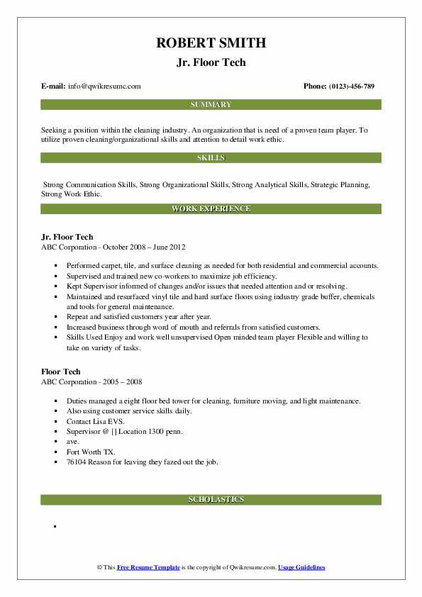 Floor Tech Resume Samples Qwikresume