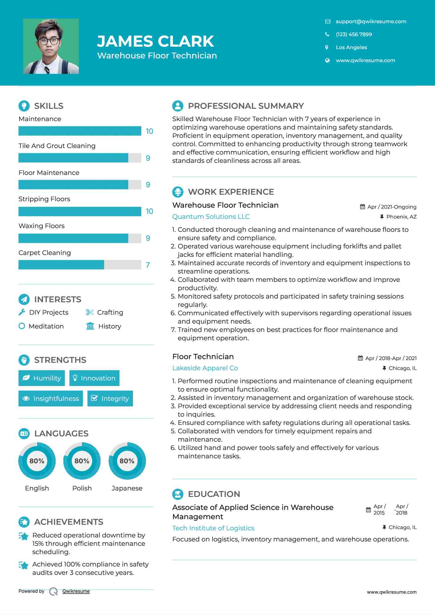 Floor Technician Resume Samples Qwikresume