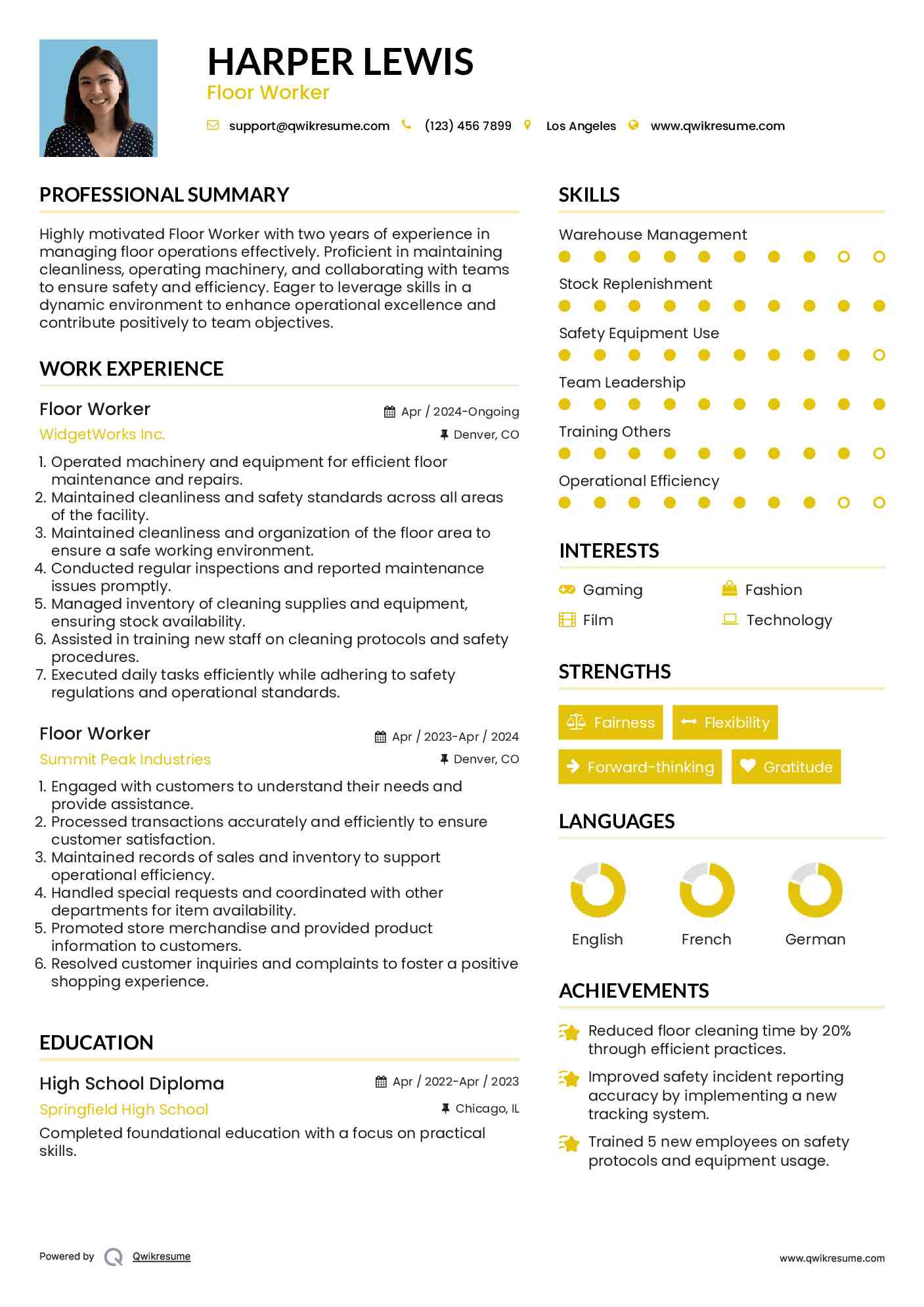 Floor Worker Resume Template