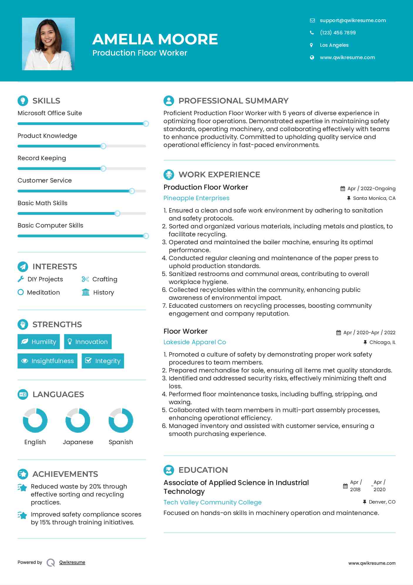 Production Floor Worker Resume Template