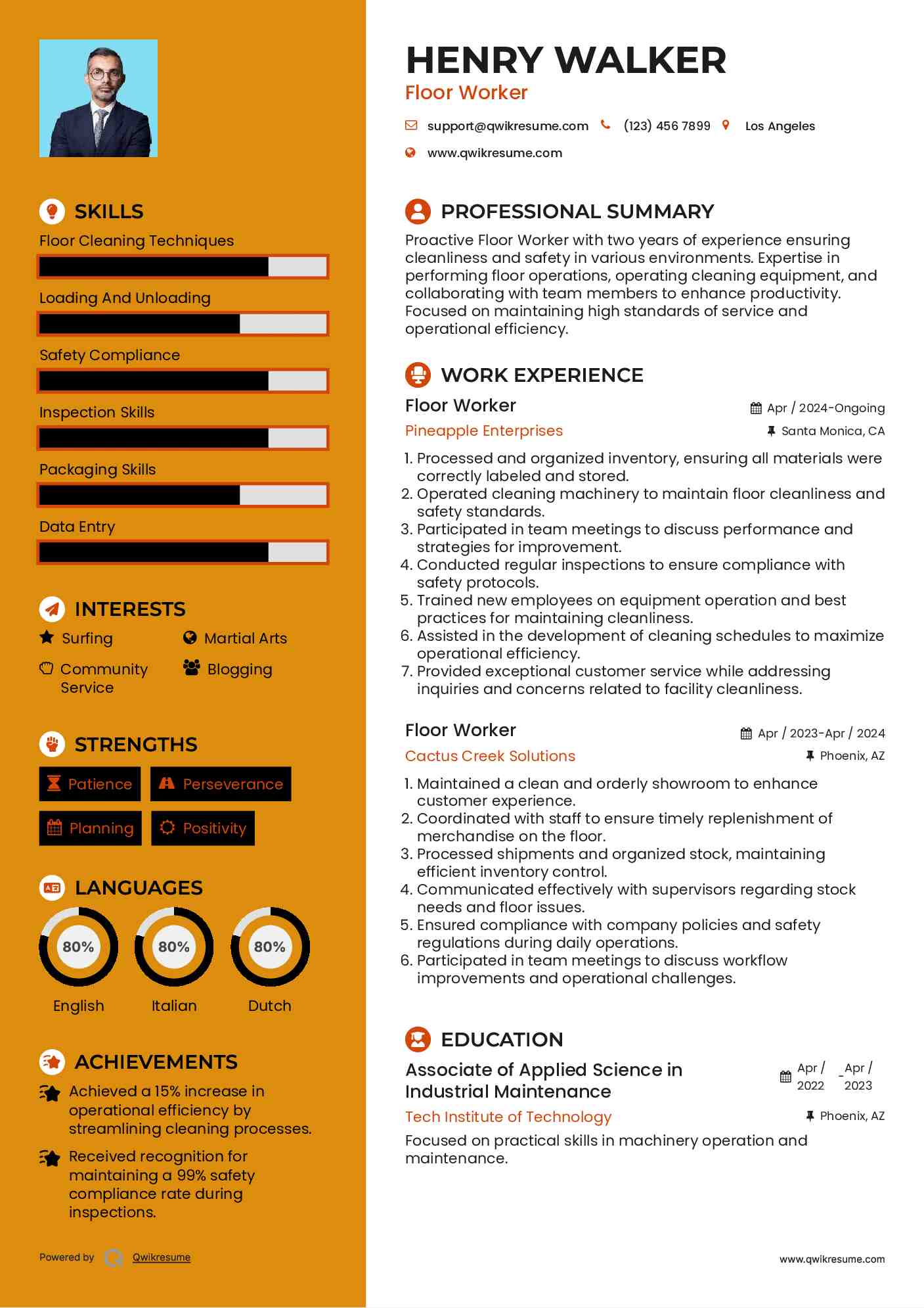 Floor Worker Resume Template