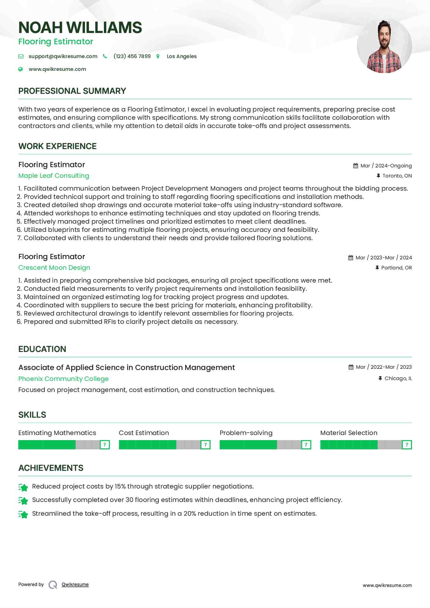 Flooring Estimator Resume Template