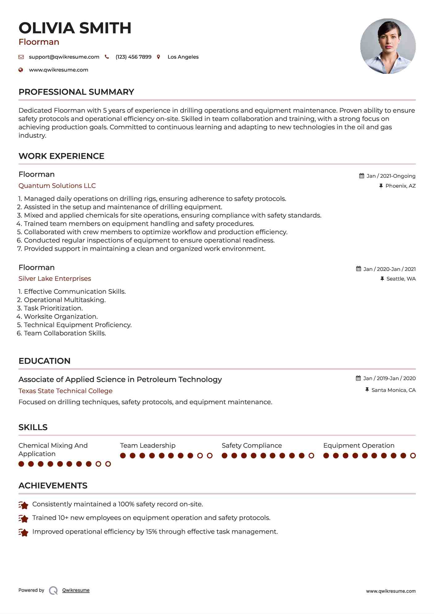 Floorman Resume Sample