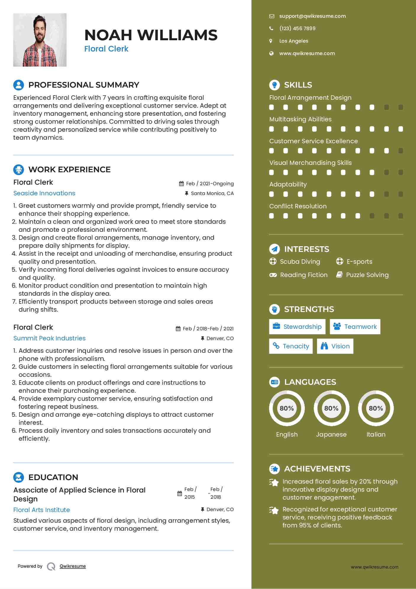 Floral Clerk Resume Example