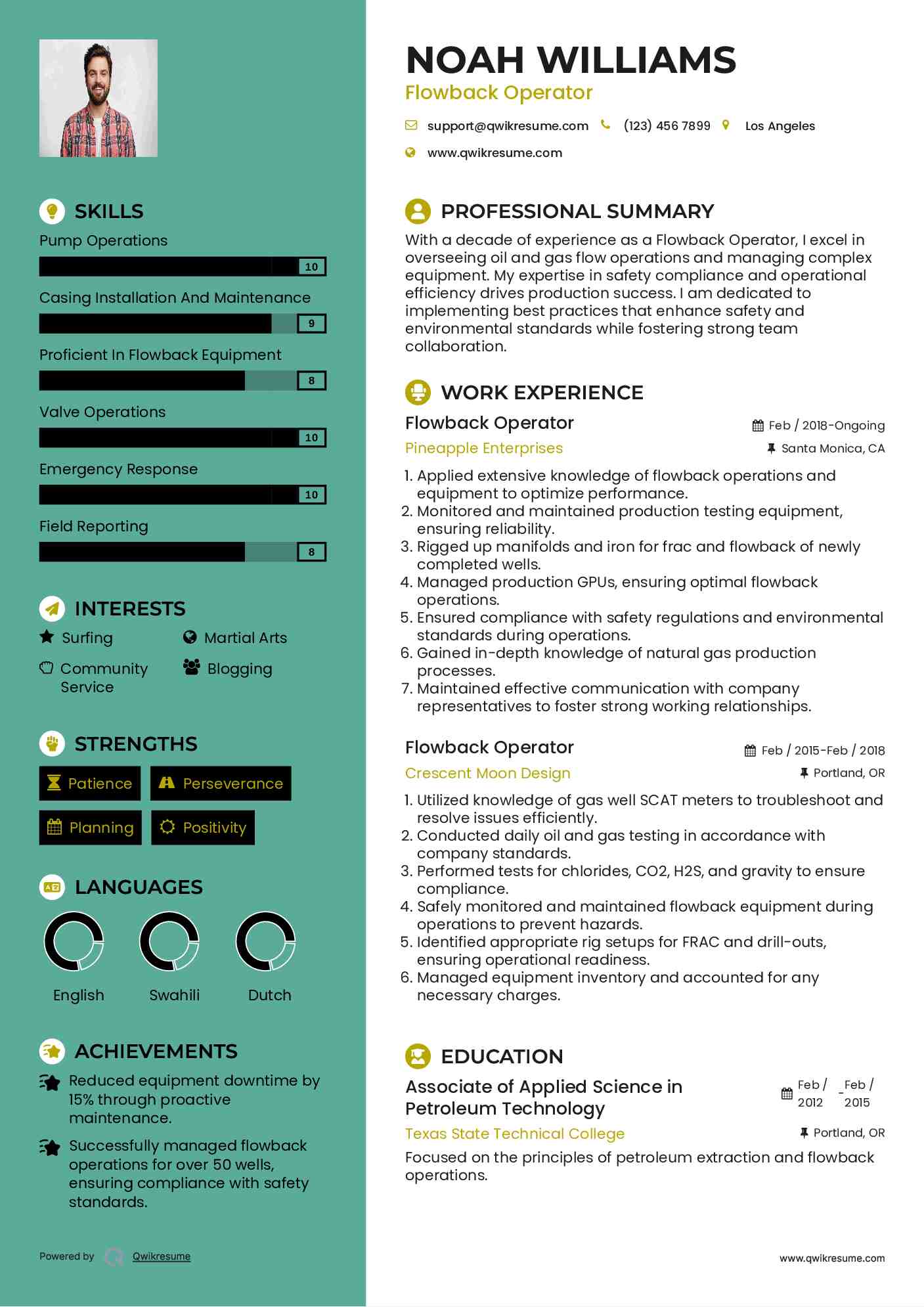 Flowback Operator Resume Model