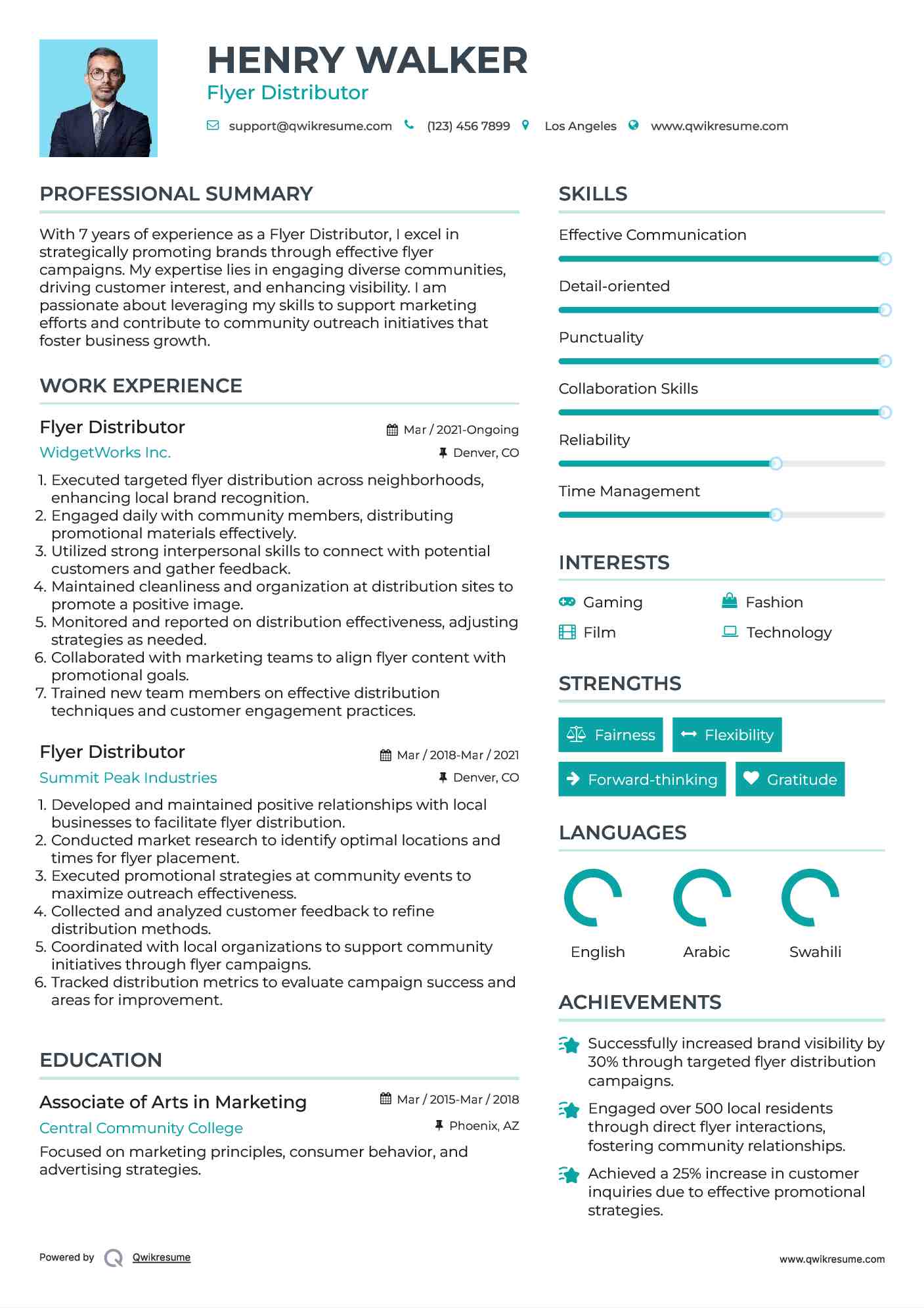 Flyer Distributor Resume Sample