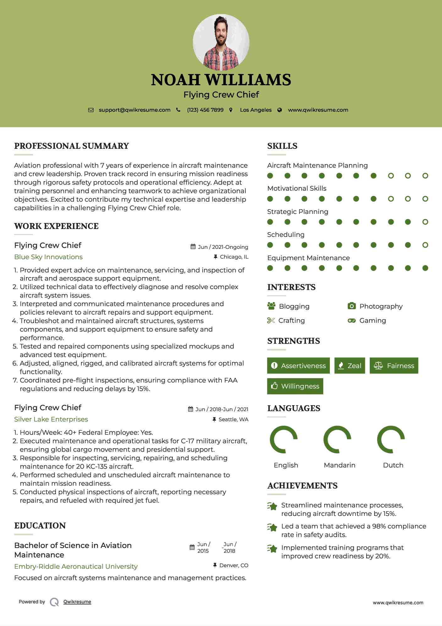 Flying Crew Chief Resume Sample