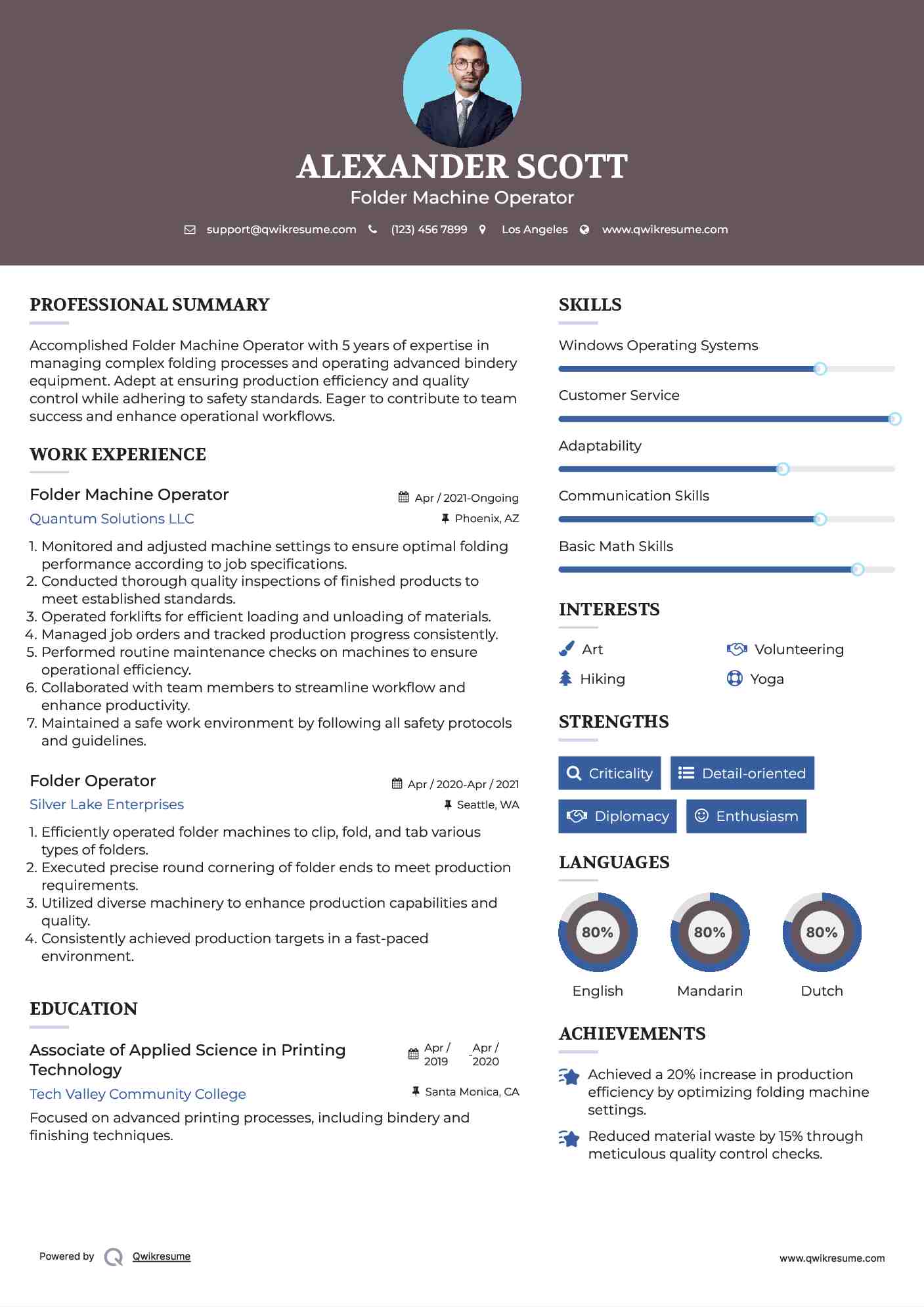 Folder Machine Operator Resume Sample