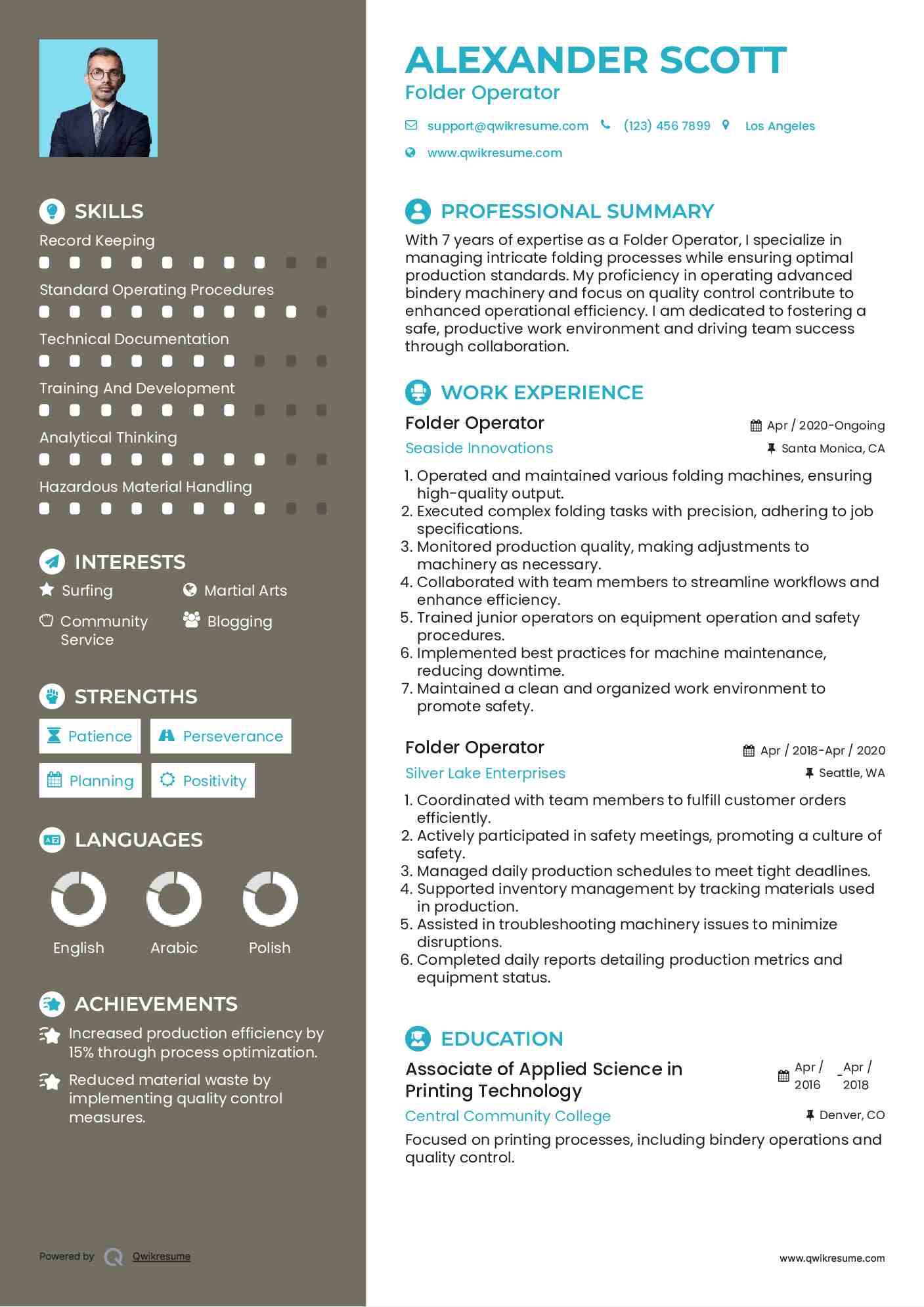 Folder Operator Resume Template