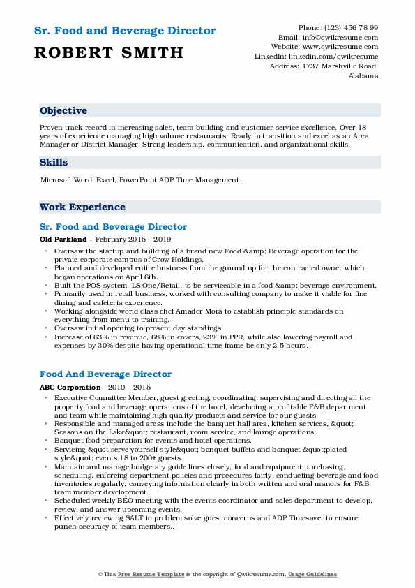Food And Beverage Director Resume - Food And Beverage Director 1566303215 Pdf