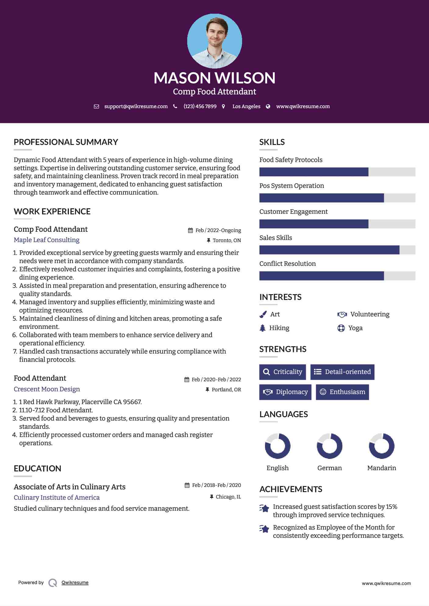 Food Attendant Resume Samples QwikResume