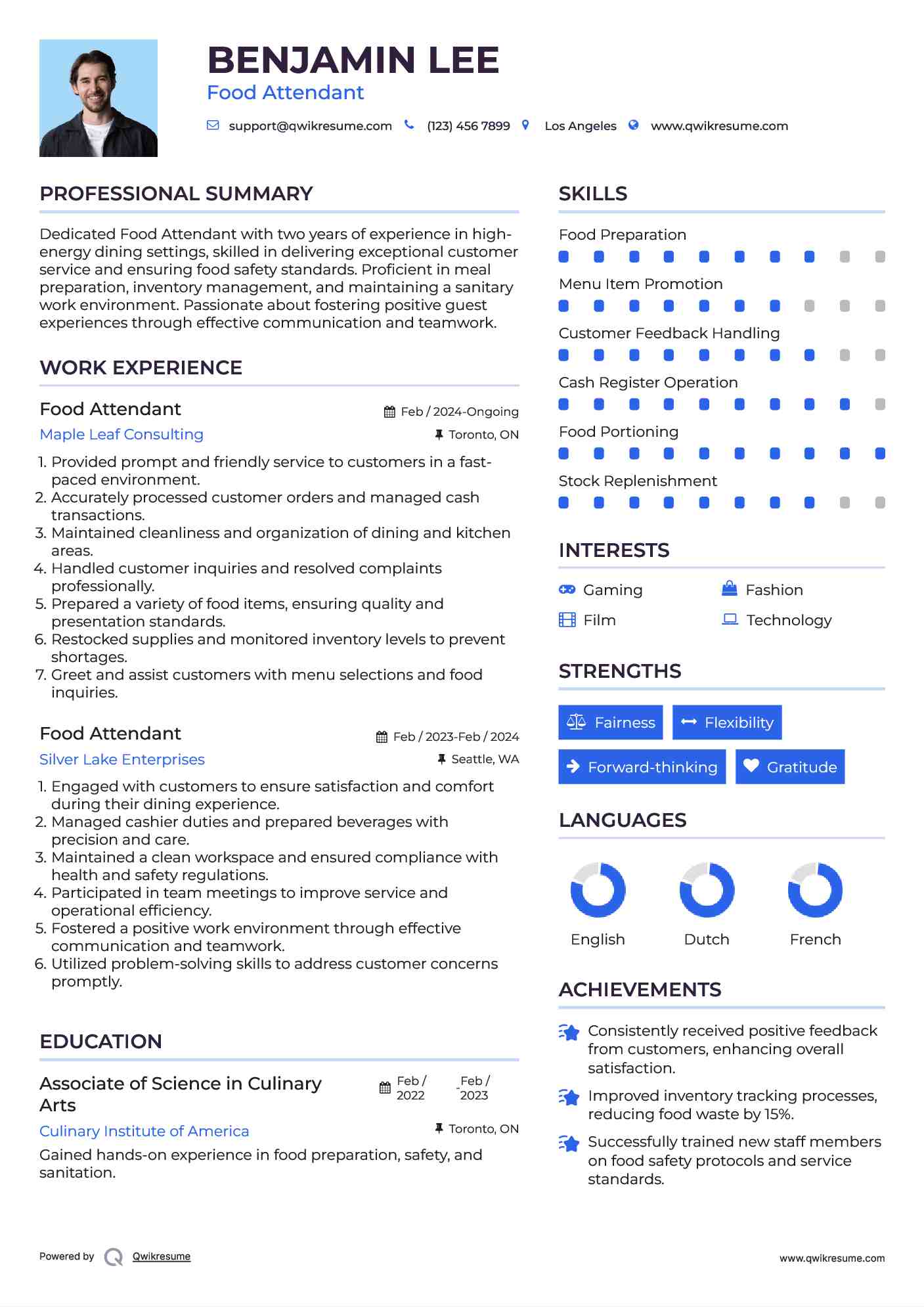 Food Attendant Resume Sample