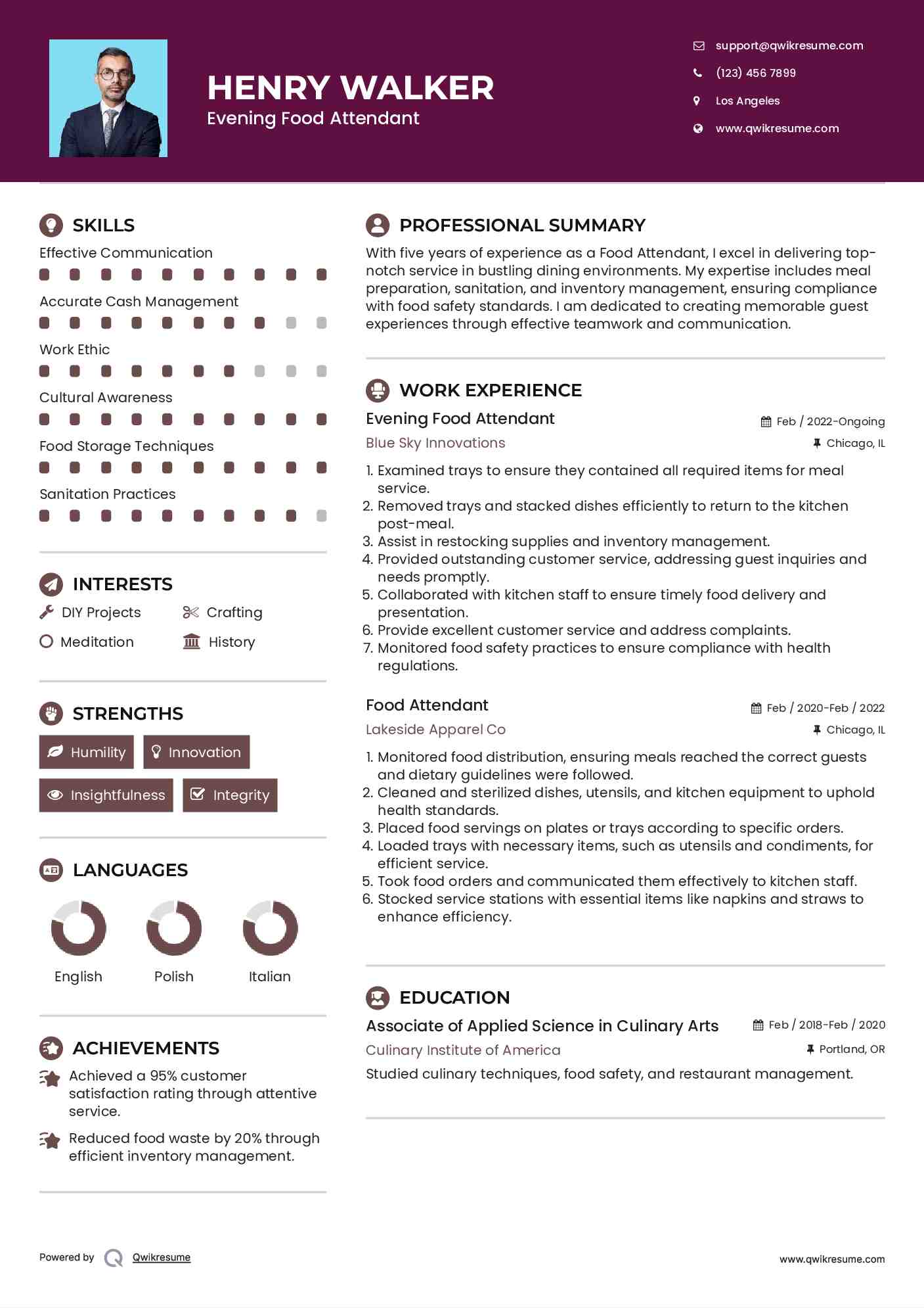 Food Attendant Resume Samples QwikResume