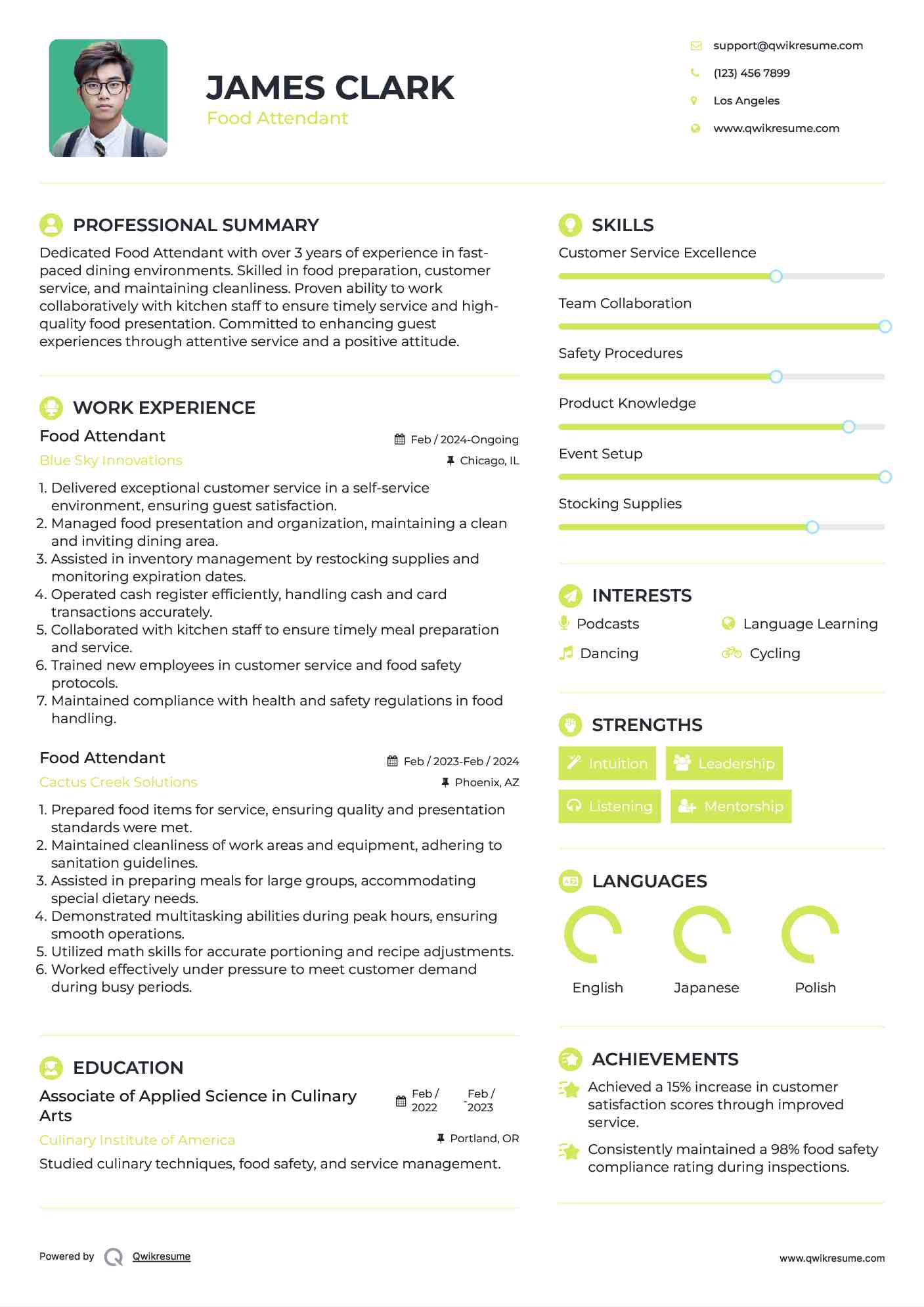 Food Attendant Resume Samples QwikResume