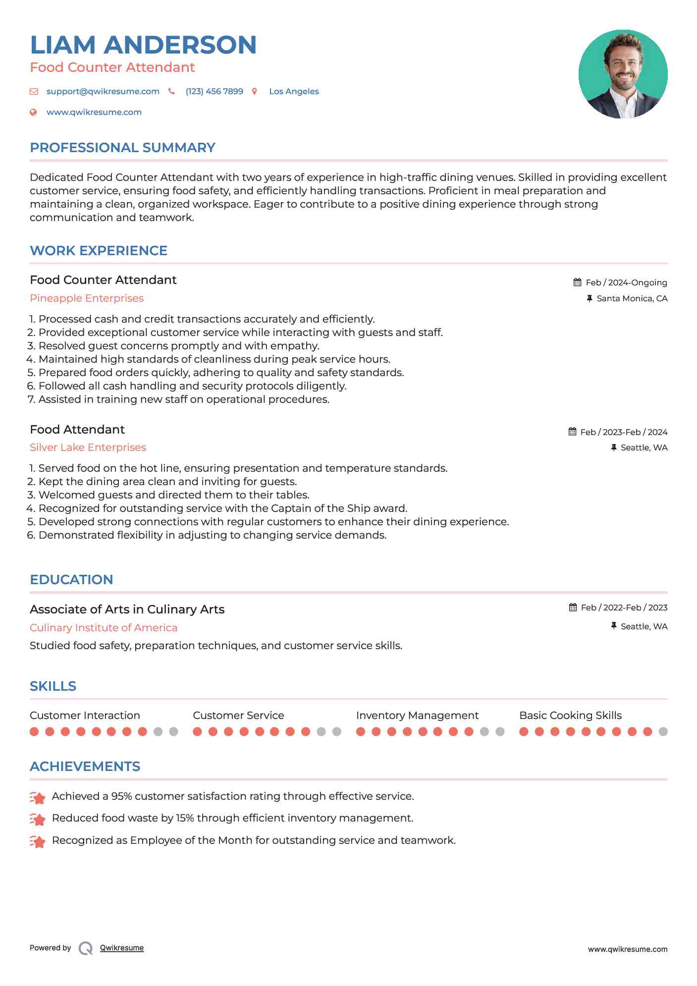 Food Counter Attendant
 Resume Model