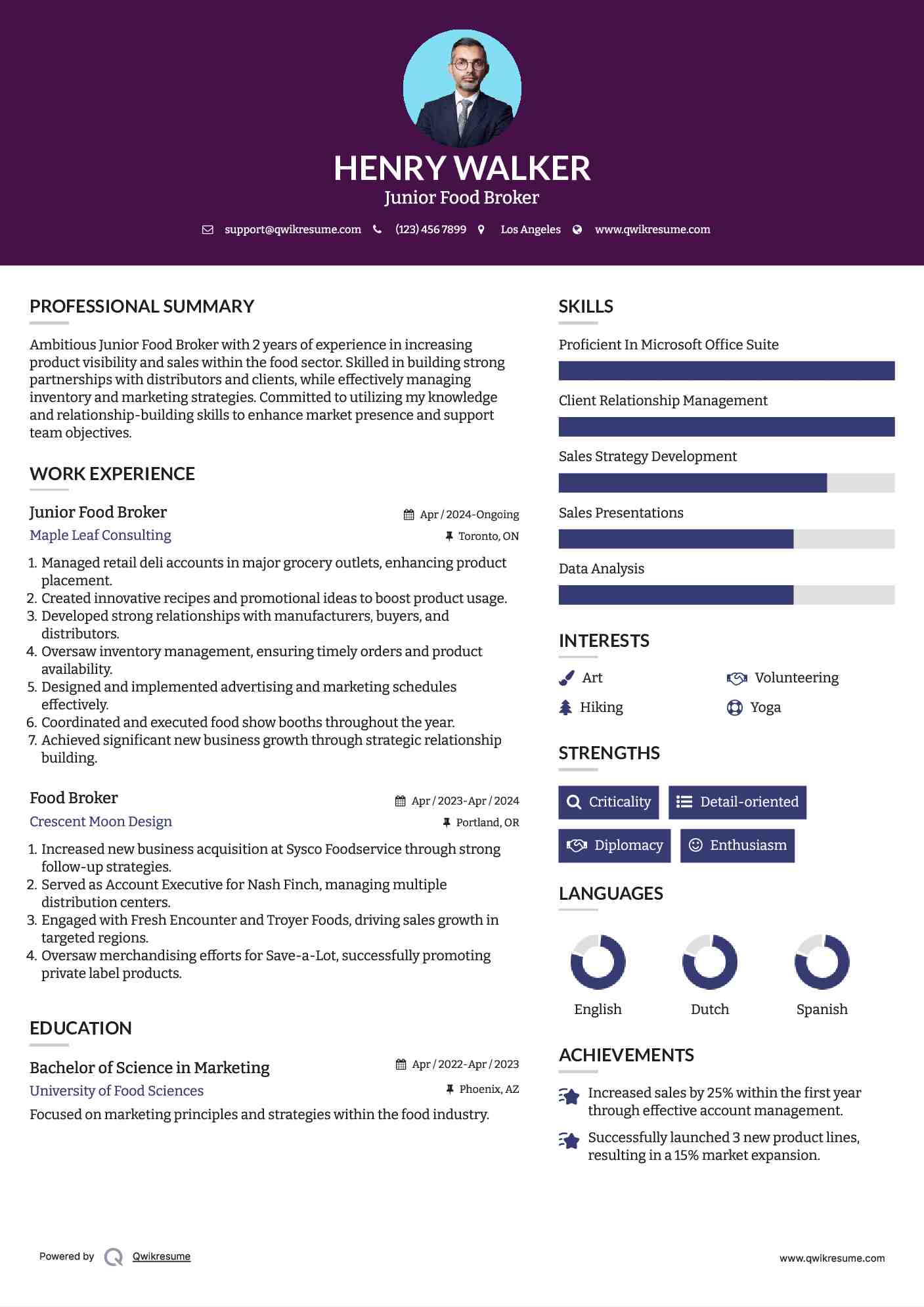 Junior Food Broker Resume Template