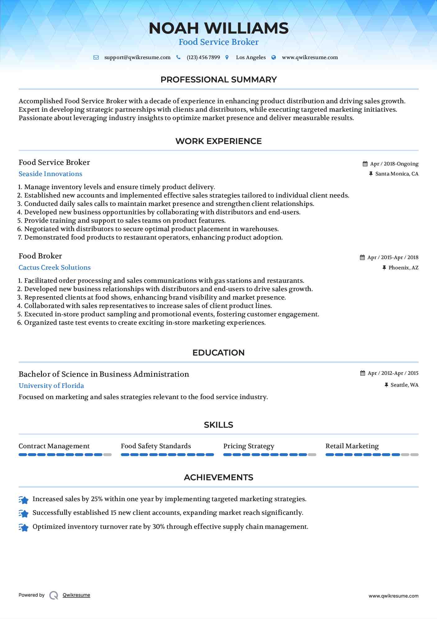 Food Service Broker
 Resume Template