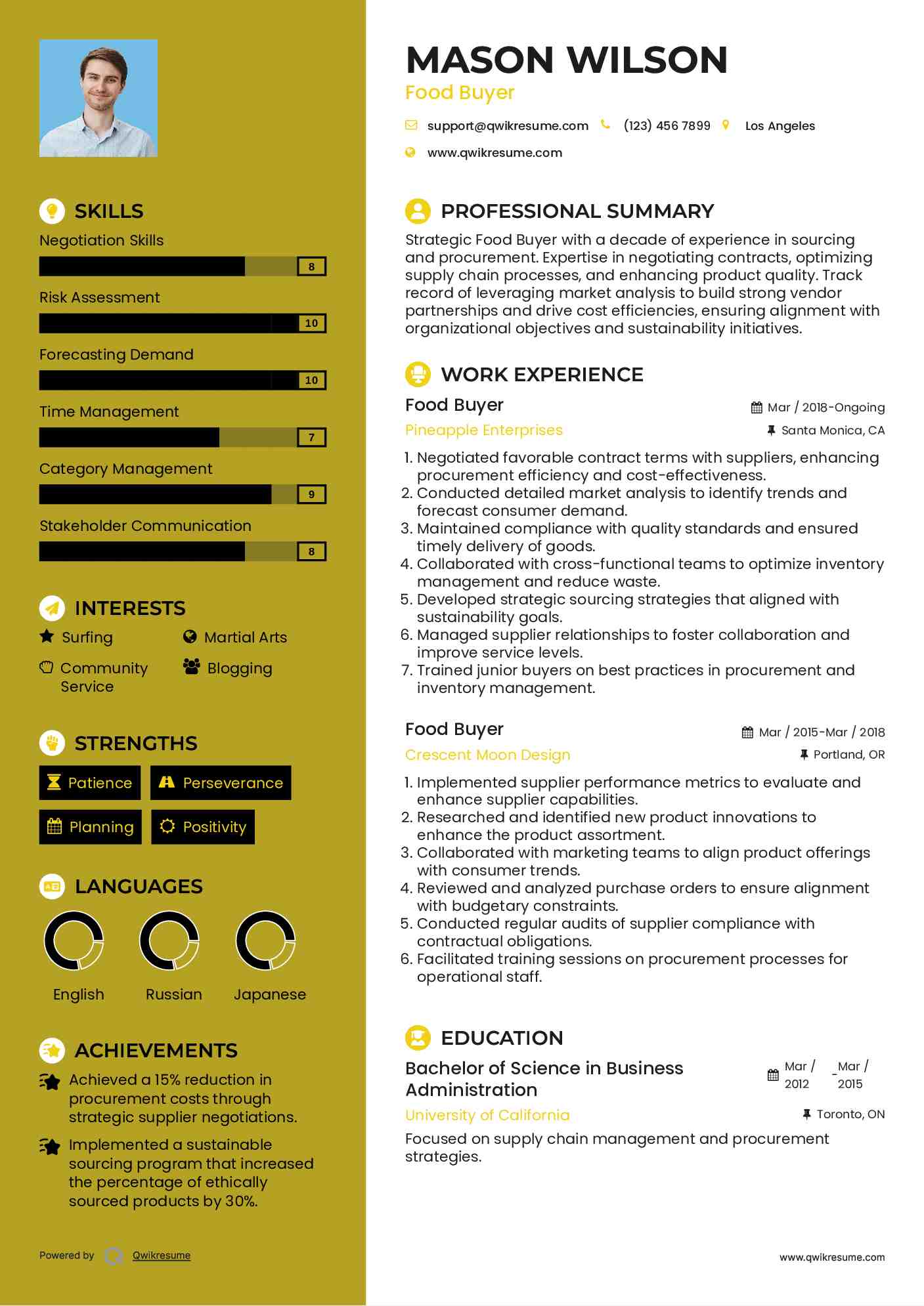 Food Buyer Resume Example