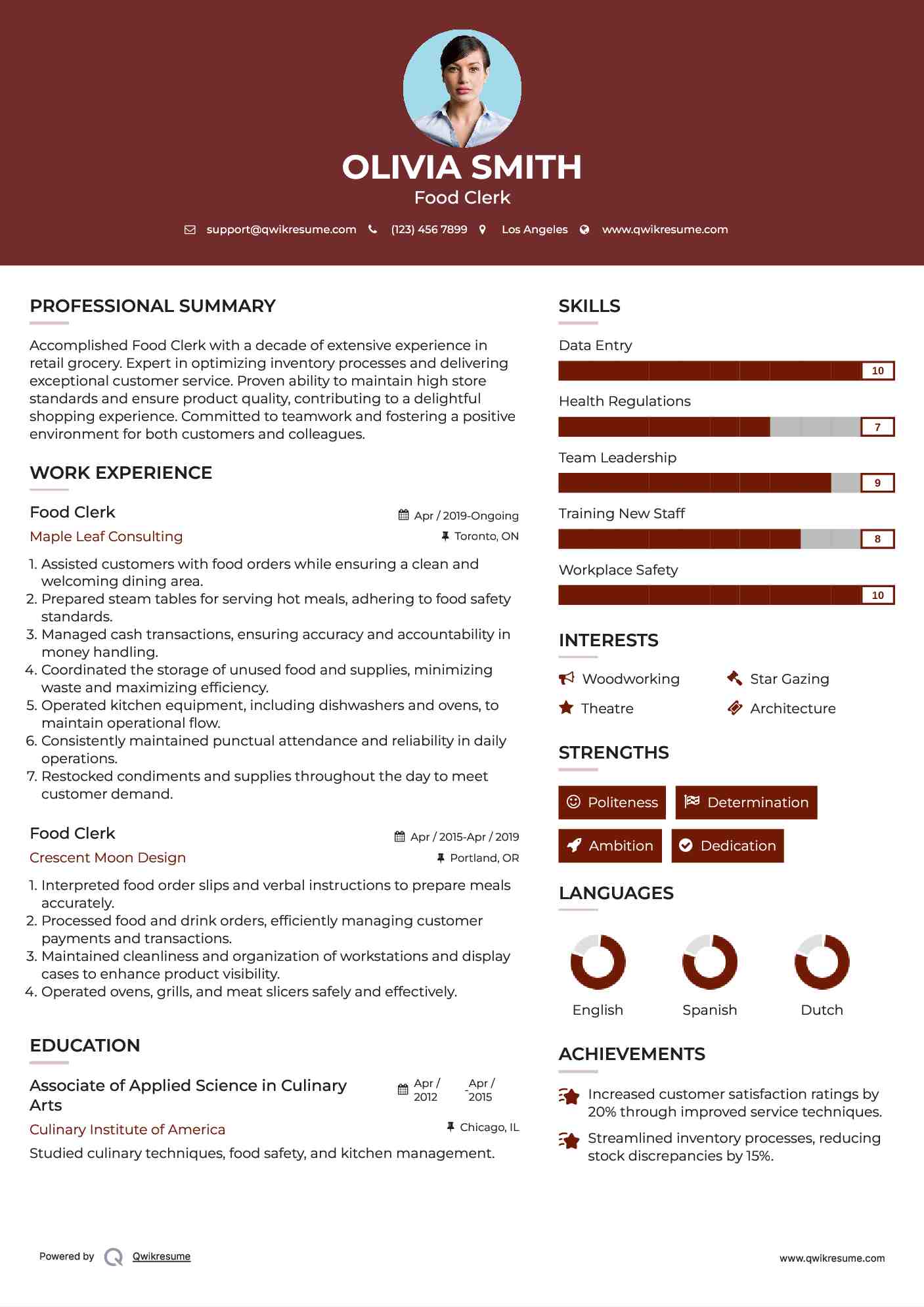 Food Clerk Resume Sample
