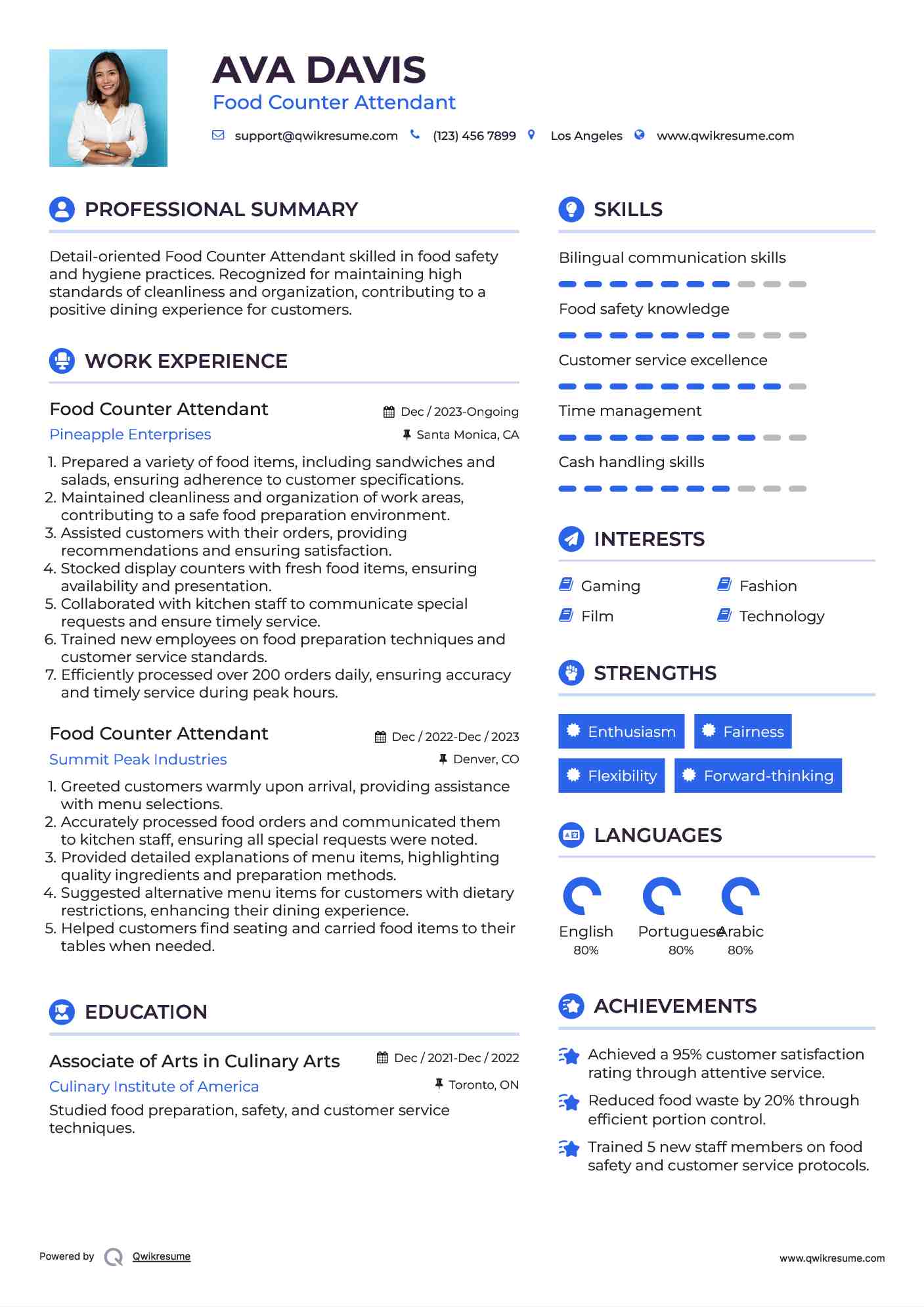 Food Counter Attendant Resume Example