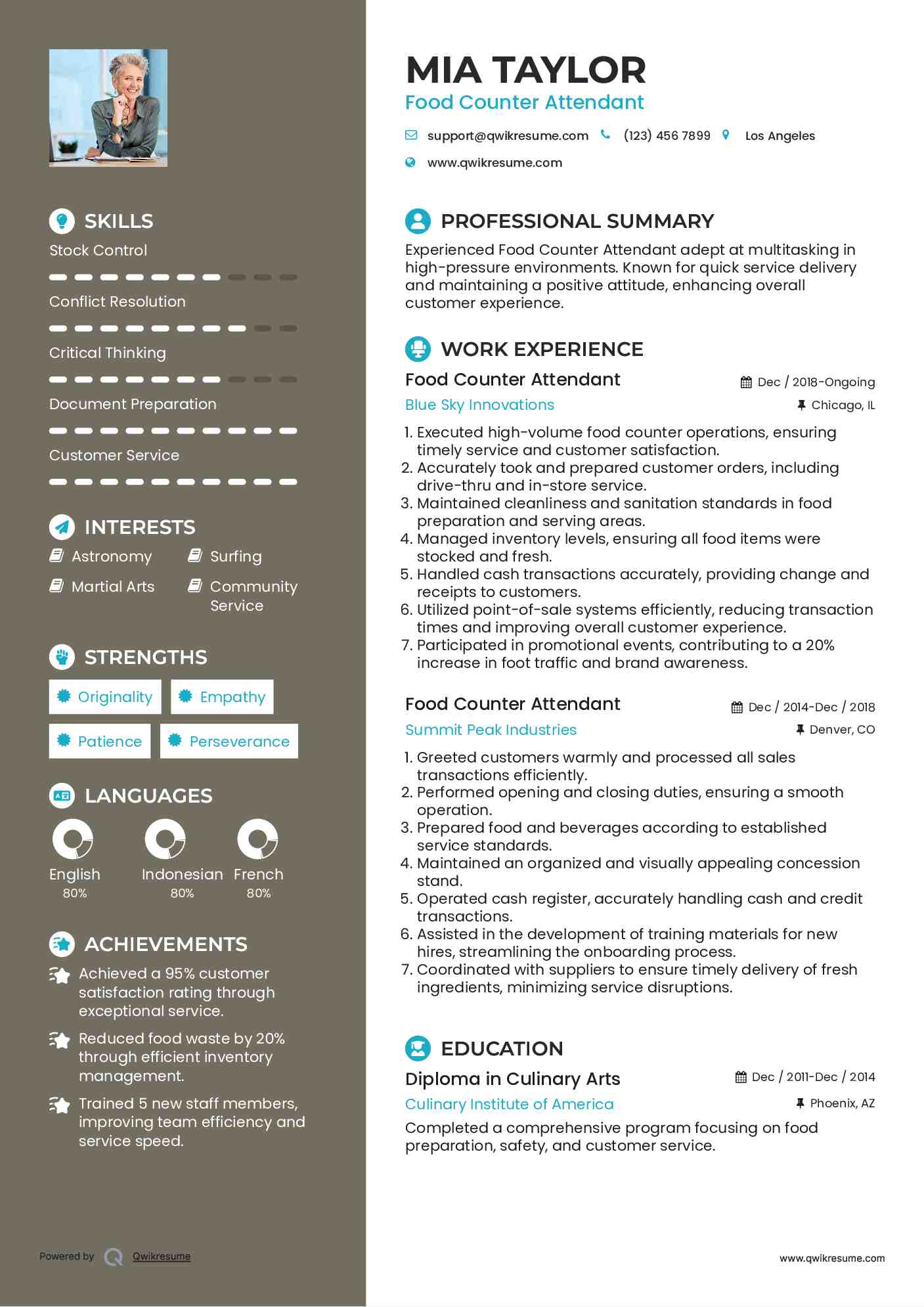 Food Counter Attendant Resume Samples QwikResume