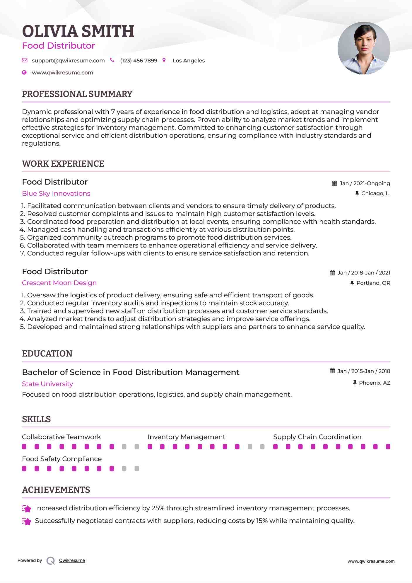 Food Distributor Resume Format