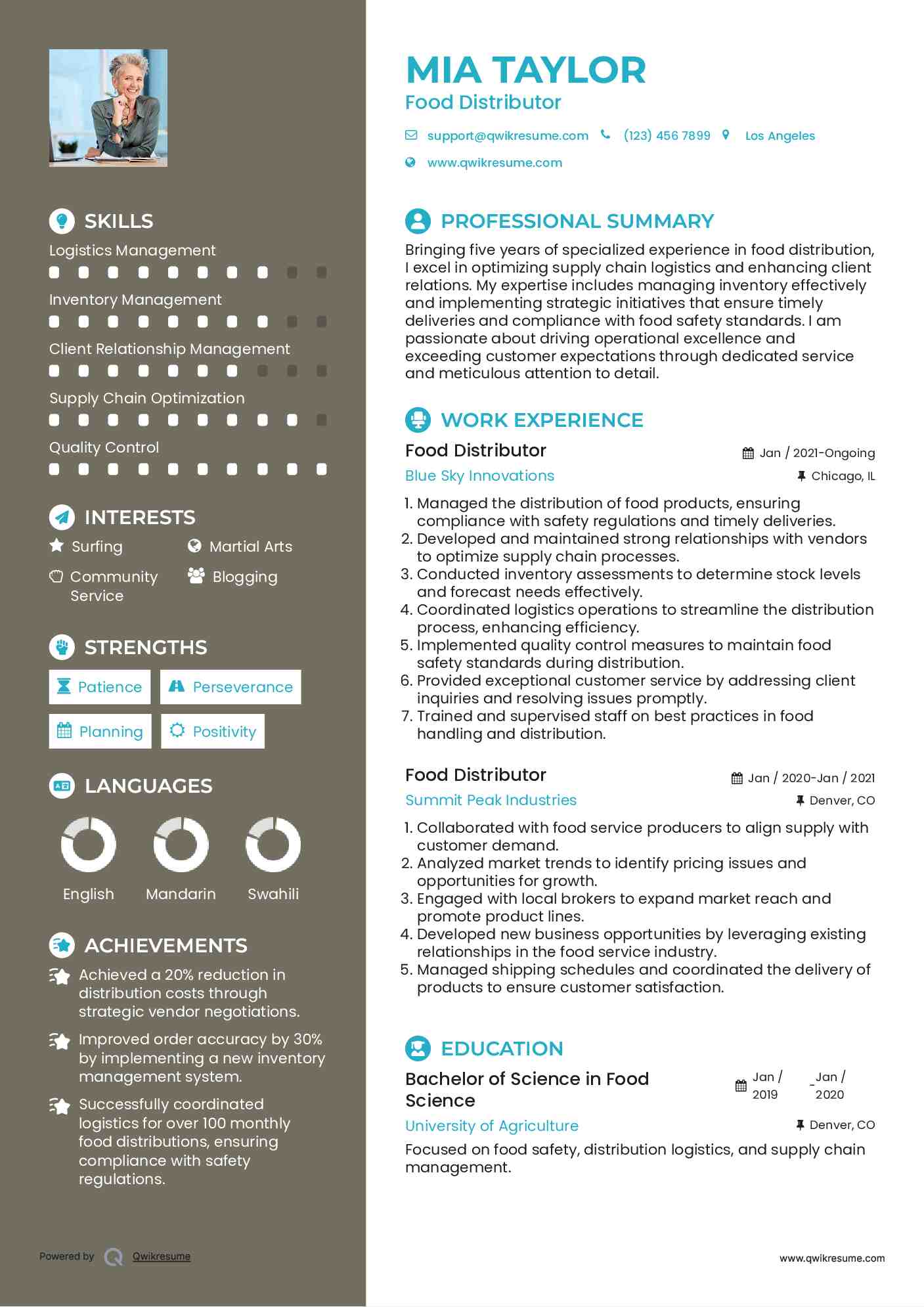 Food Distributor Resume Template
