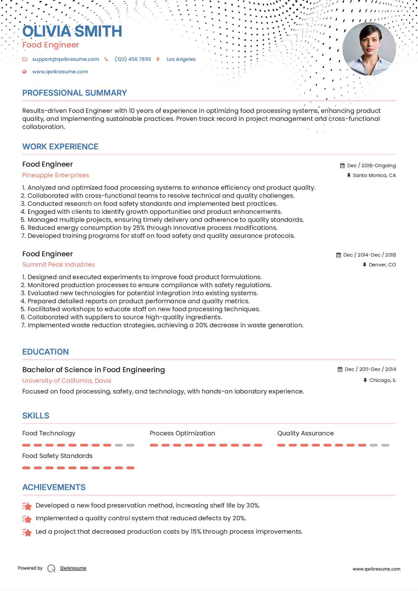 Food Engineer Resume Model