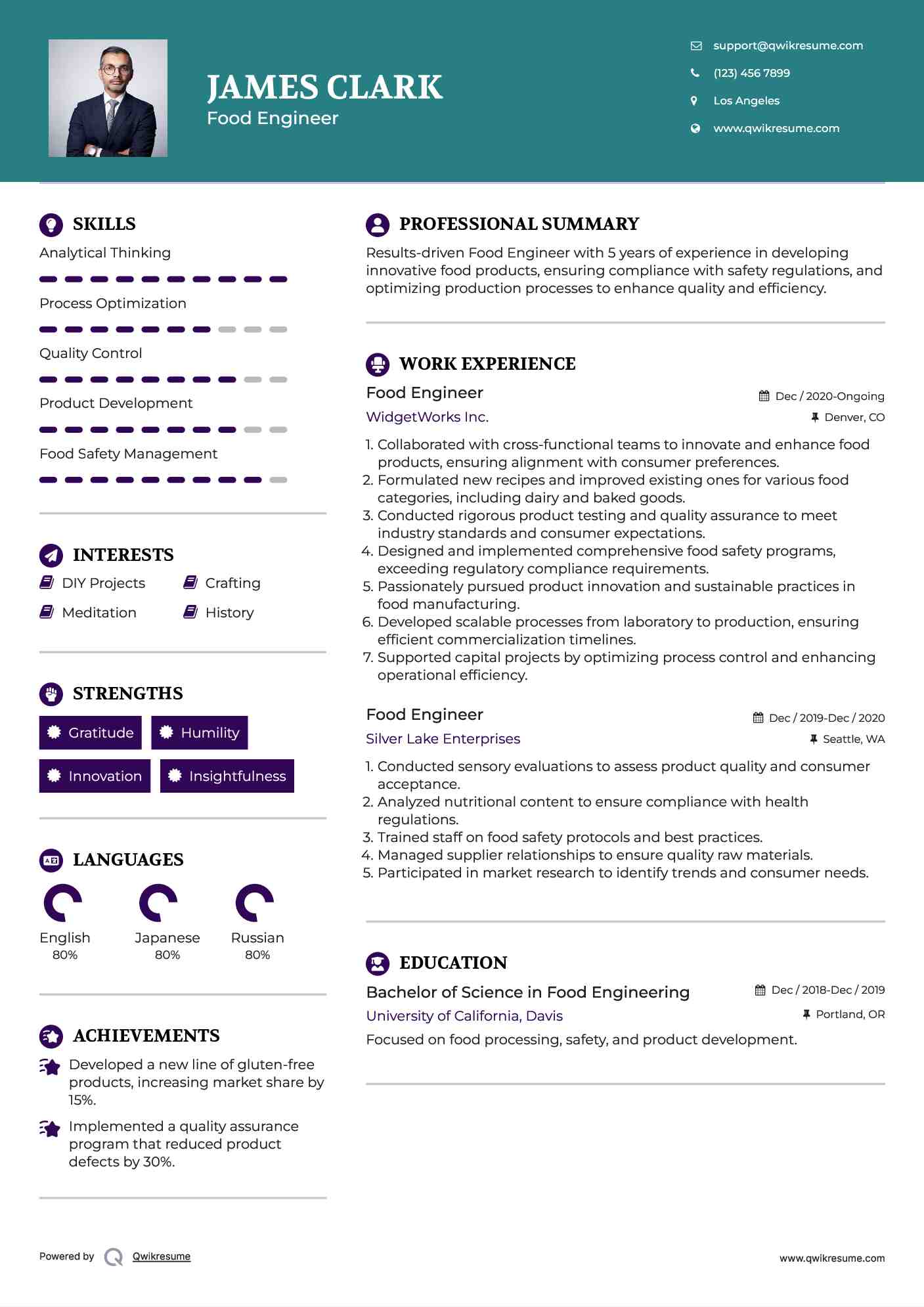Food Engineer Resume Model