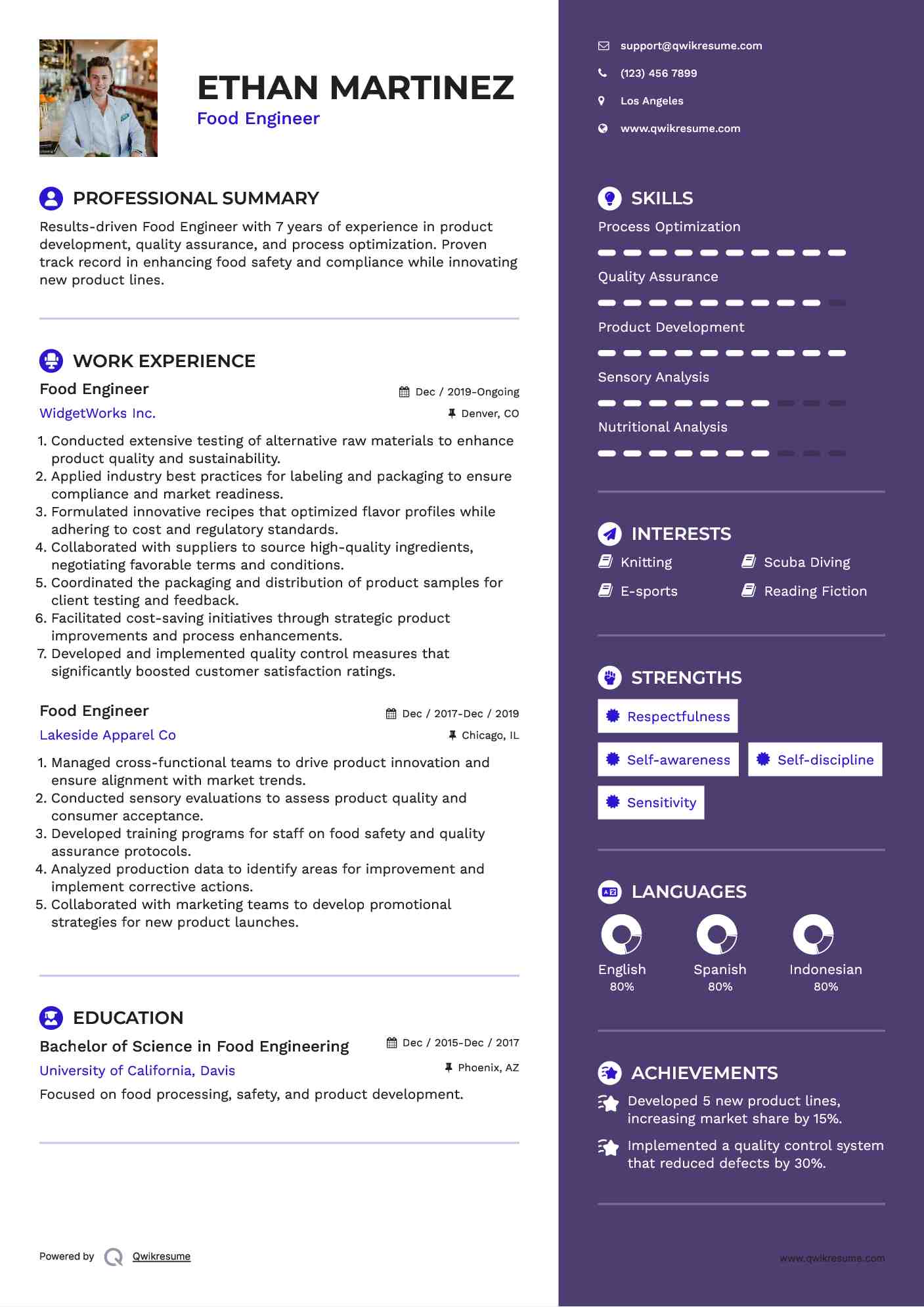 Food Engineer Resume Sample