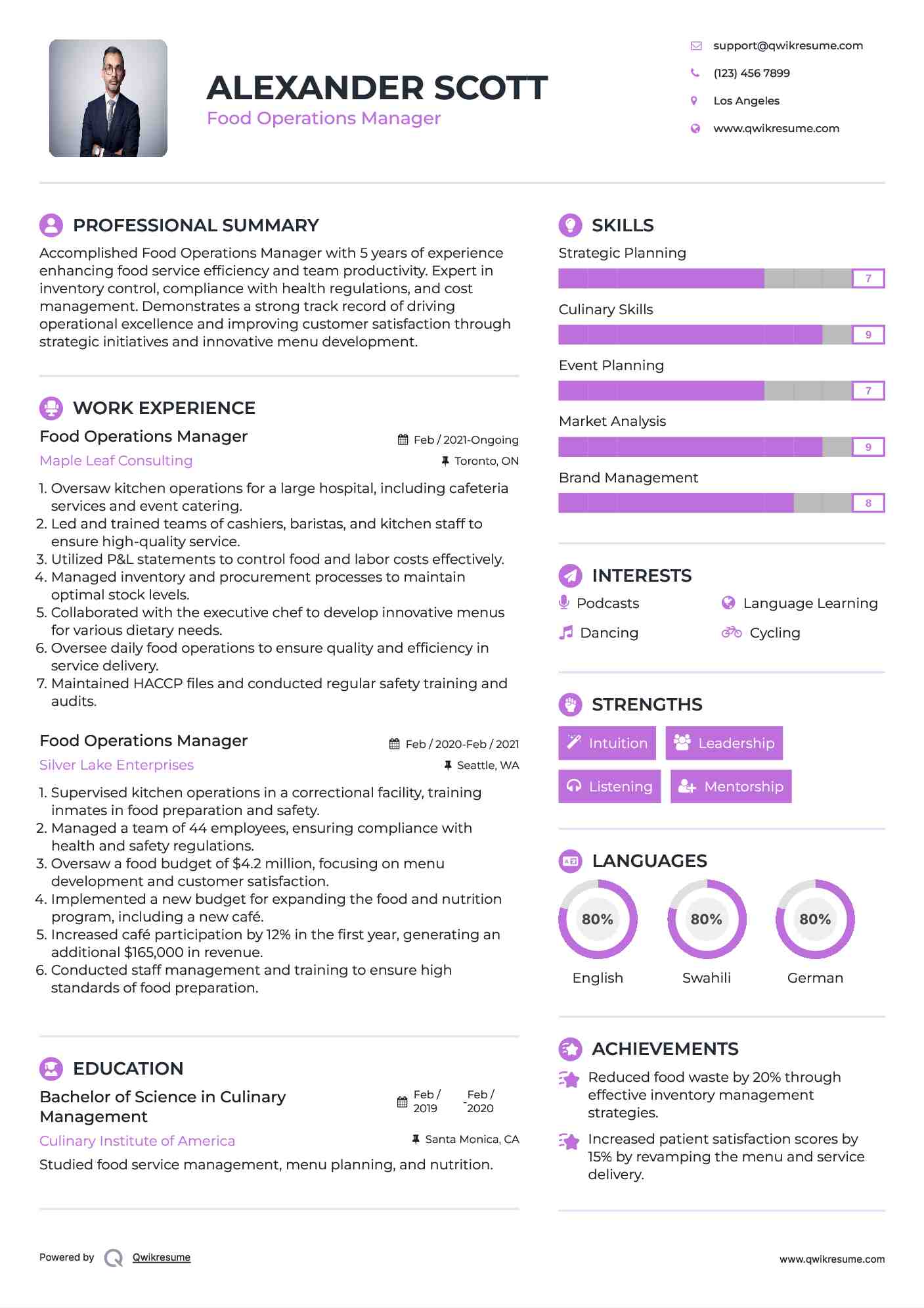 Food Operations Manager Resume Template