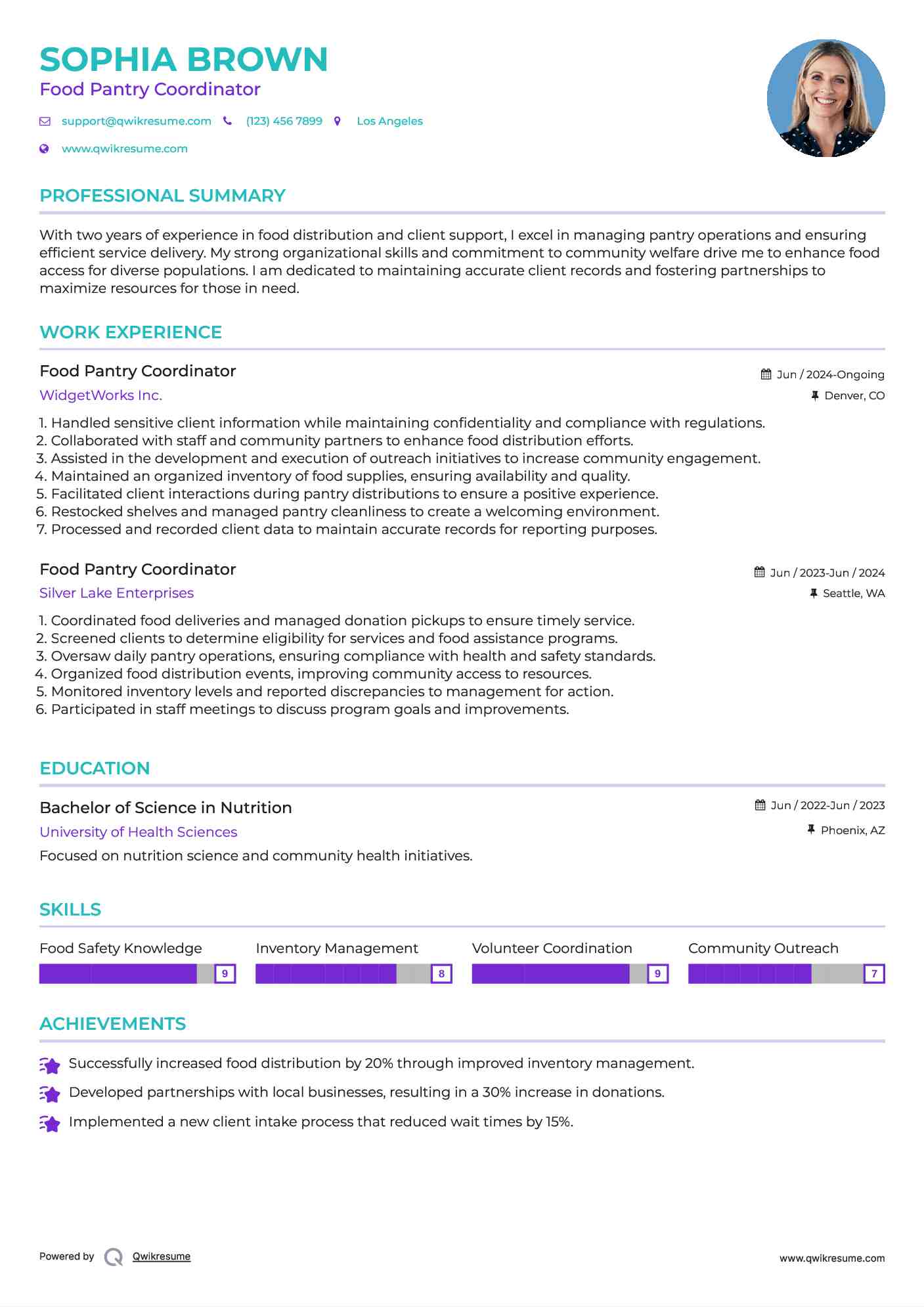 Food Pantry Coordinator Resume Samples QwikResume