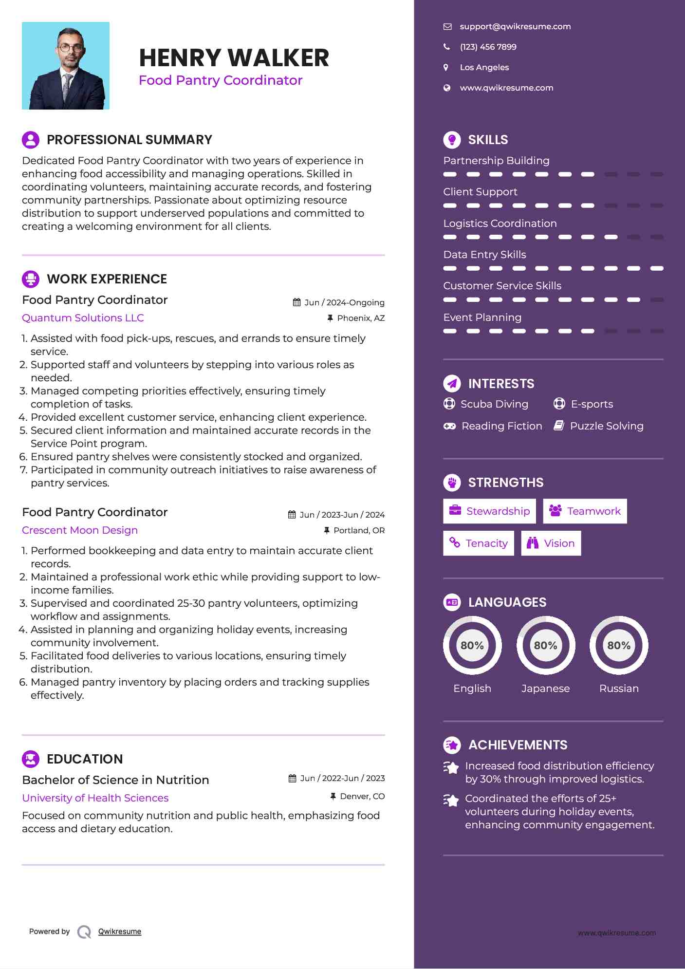 Food Pantry Coordinator Resume Samples QwikResume